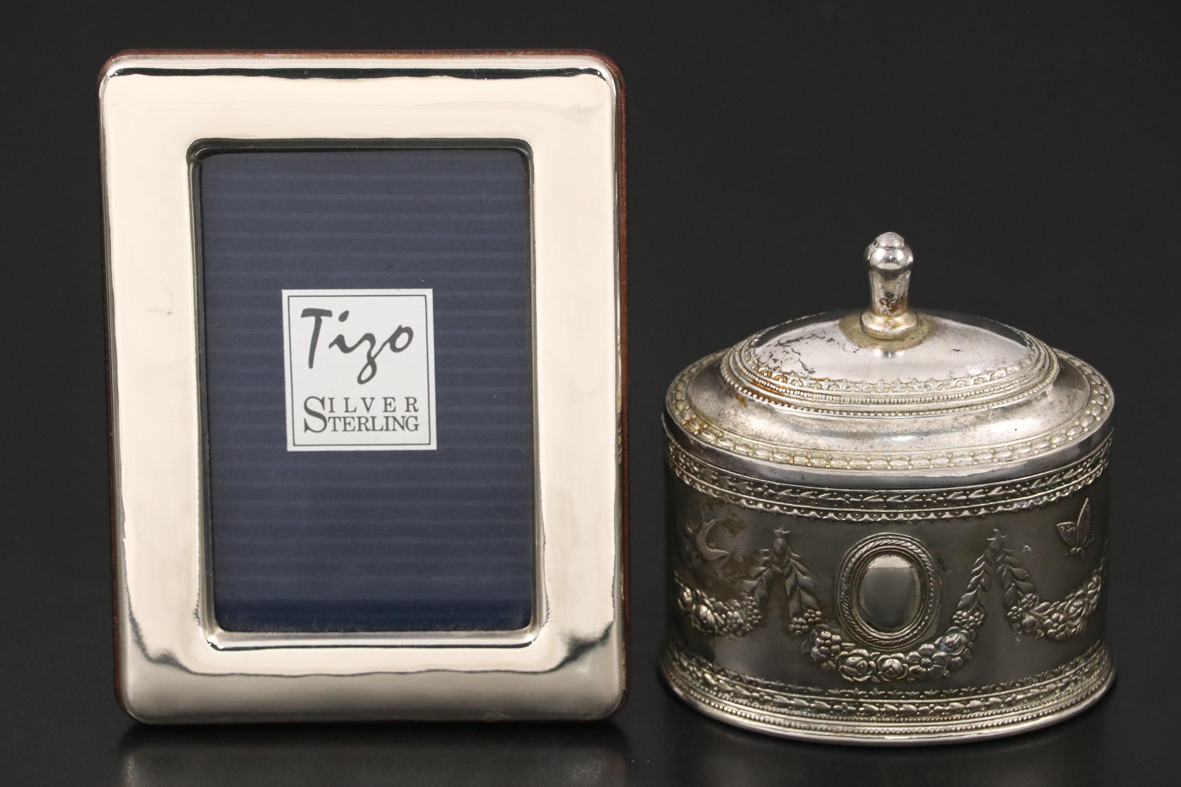 Italian Sterling Frame with Plate Box and International Creamer and Sugar Pair