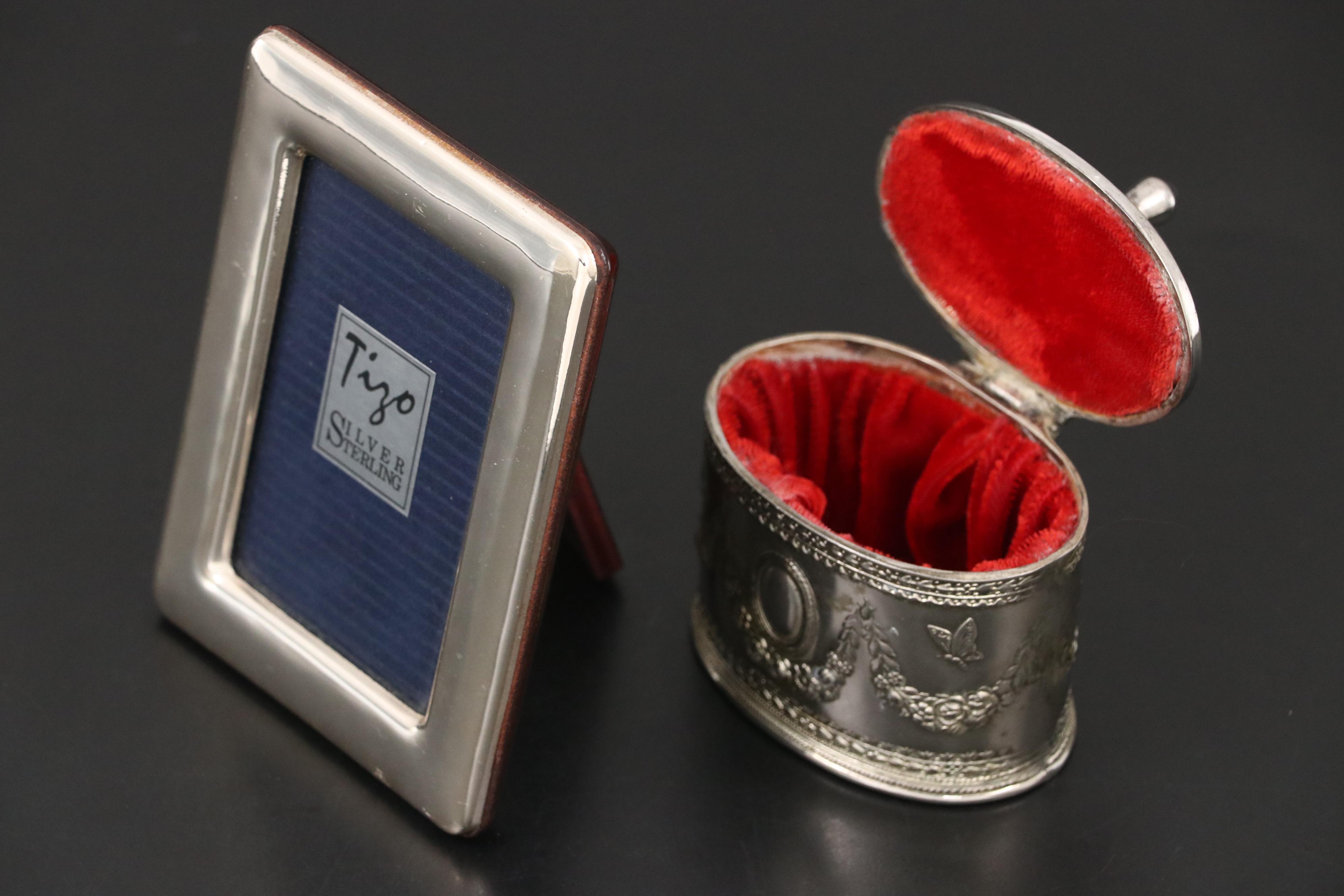 Italian Sterling Frame with Plate Box and International Creamer and Sugar Pair