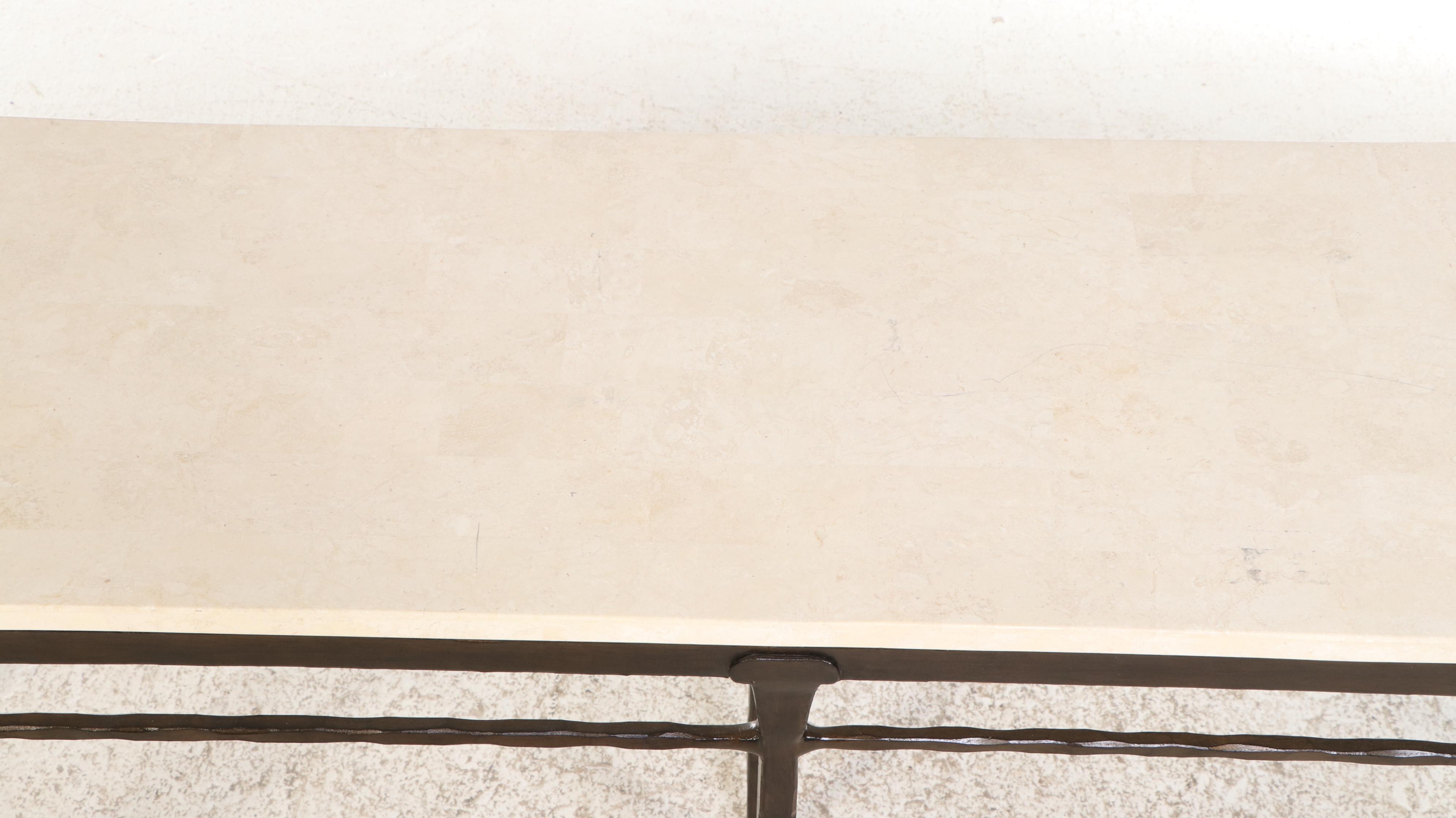 Bernhardt Wrought Iron Console Table with Tessellated Travertine Marble Top