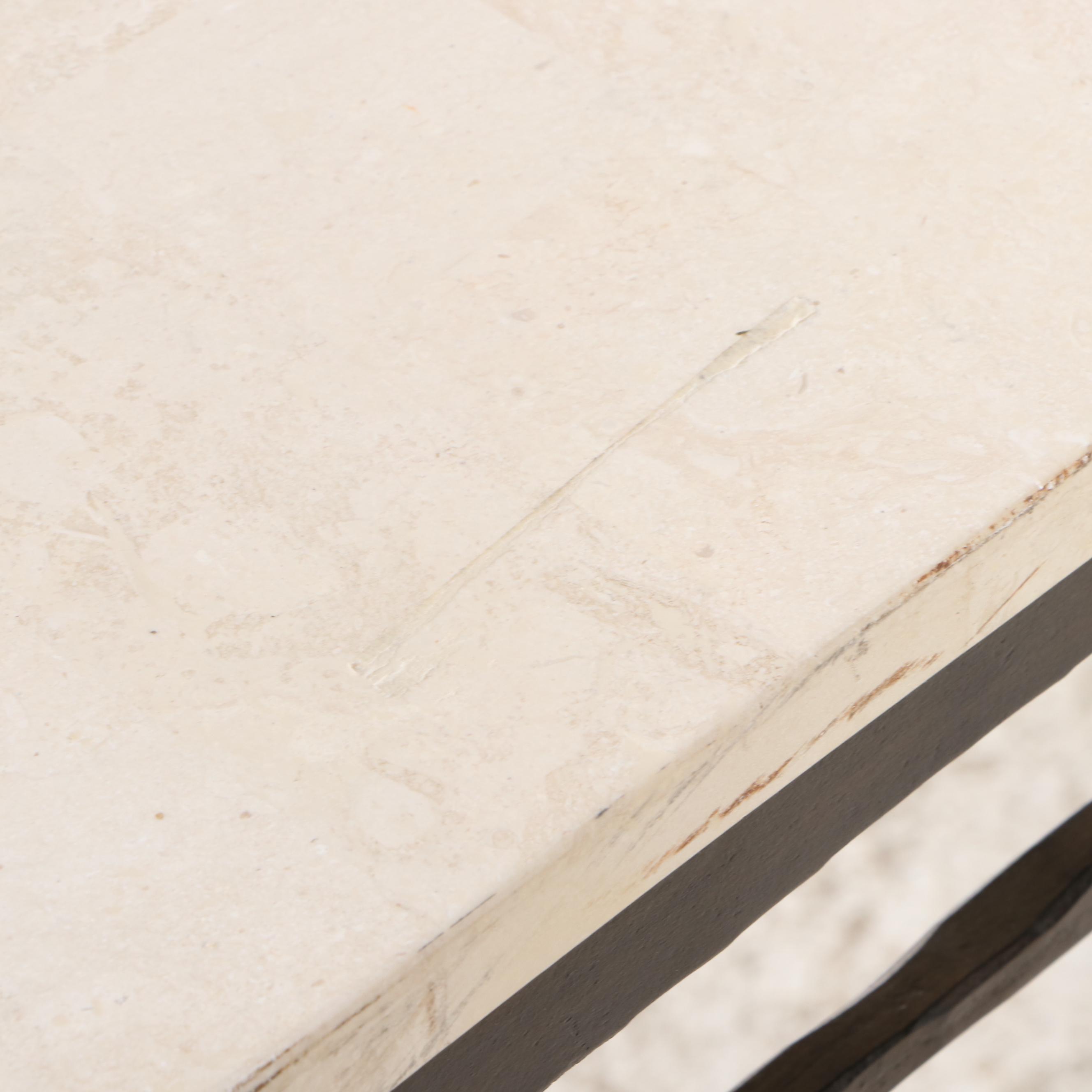 Bernhardt Wrought Iron Console Table with Tessellated Travertine Marble Top