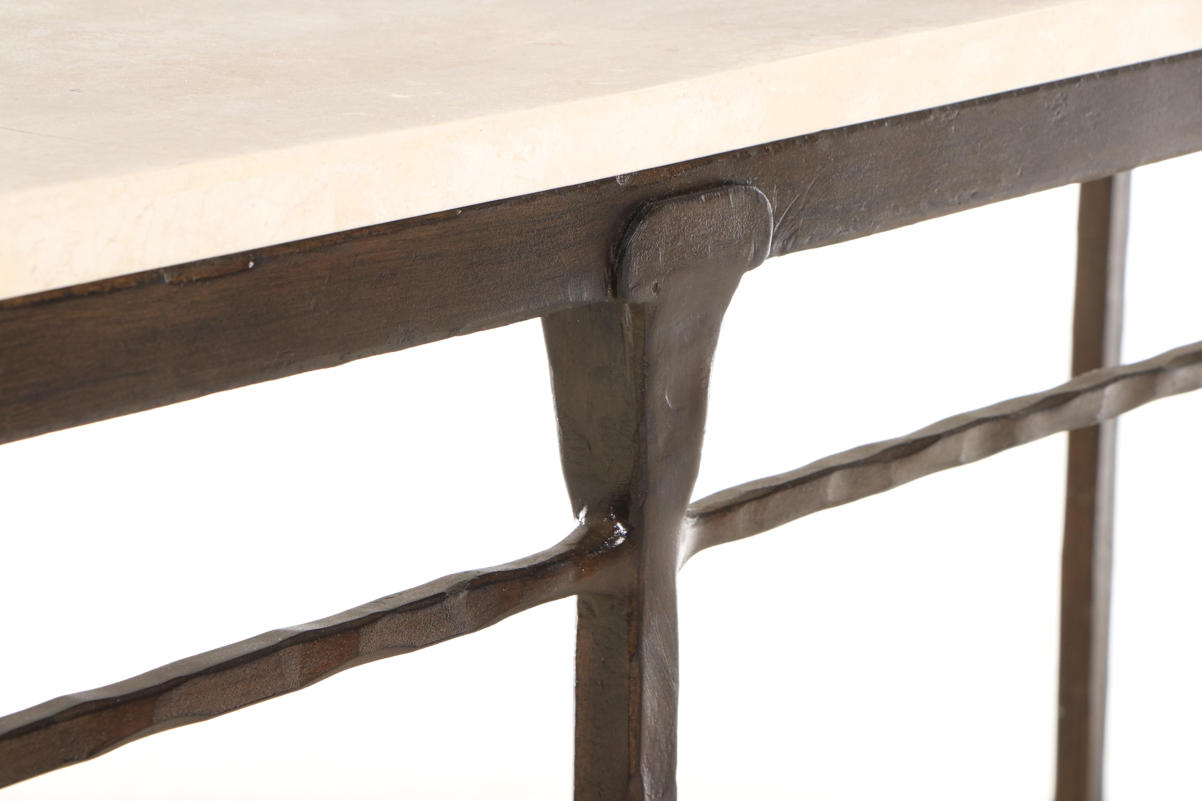 Bernhardt Wrought Iron Console Table with Tessellated Travertine Marble Top