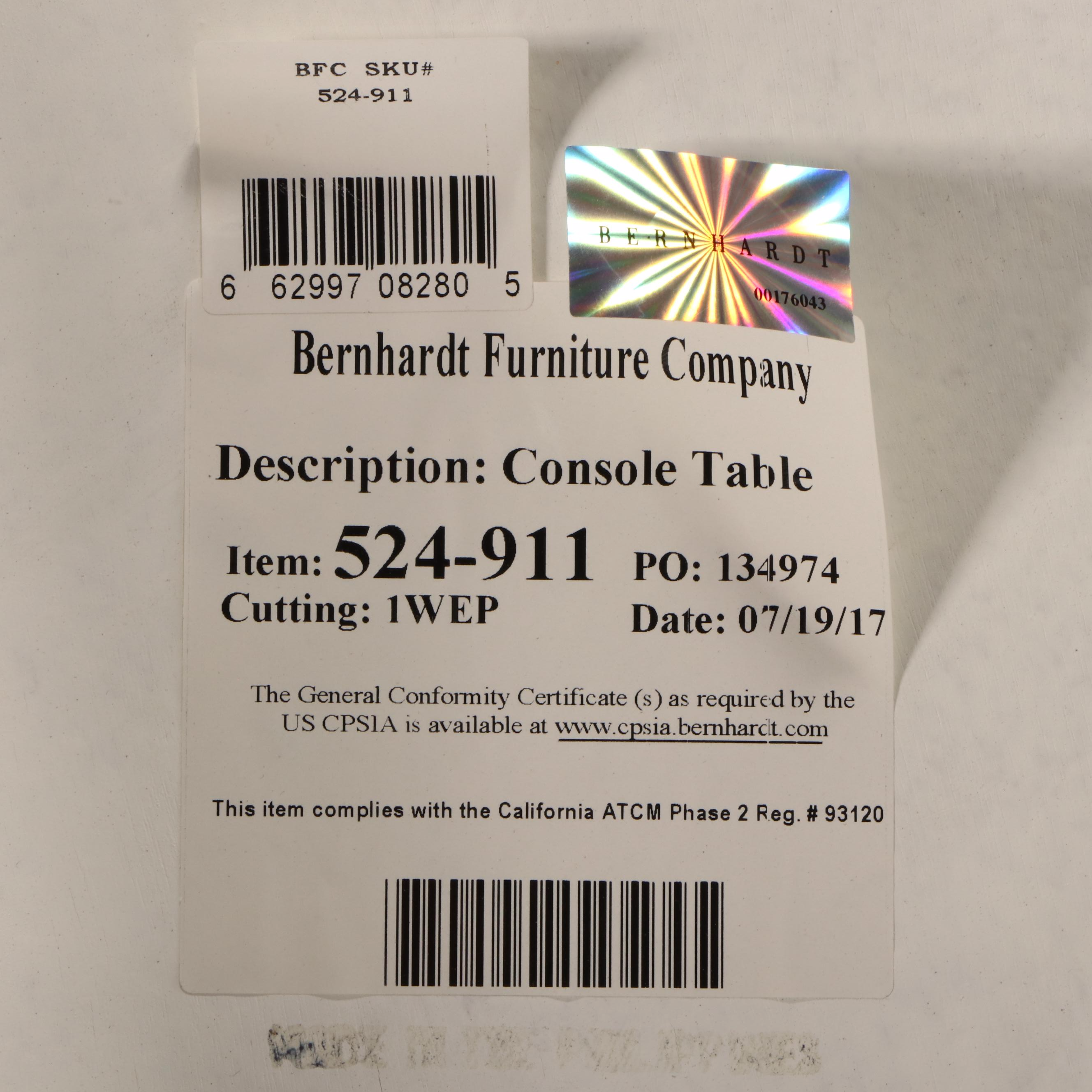 Bernhardt Wrought Iron Console Table with Tessellated Travertine Marble Top