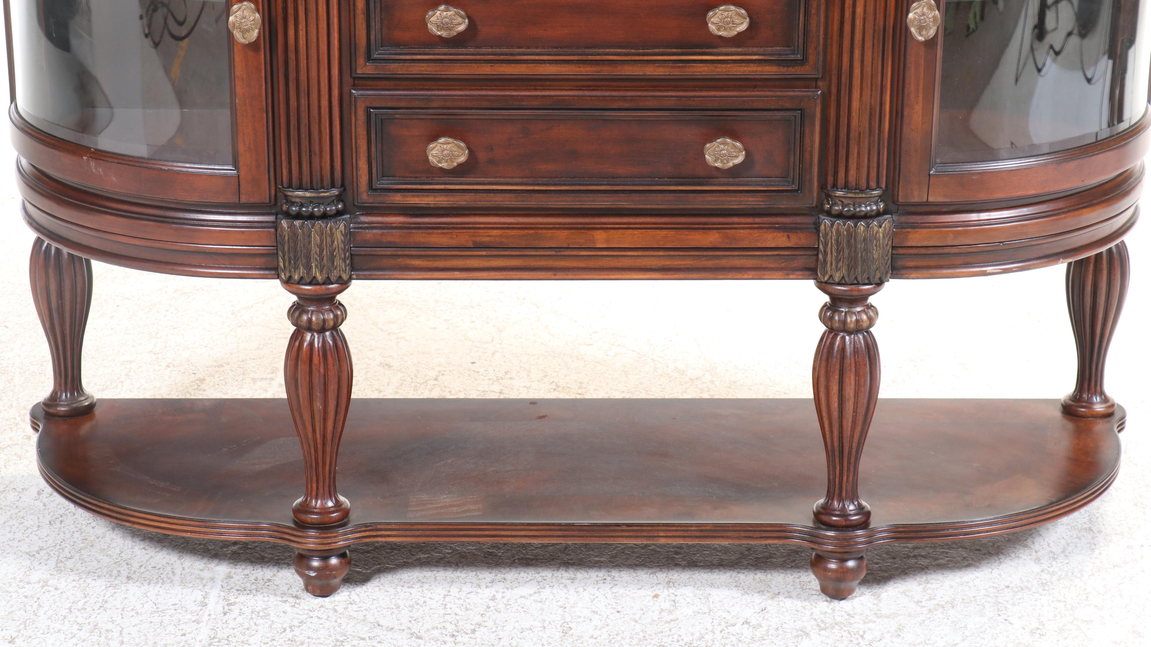 American Signature Neoclassical Style Granite Top Mahogany-Stained Sideboard