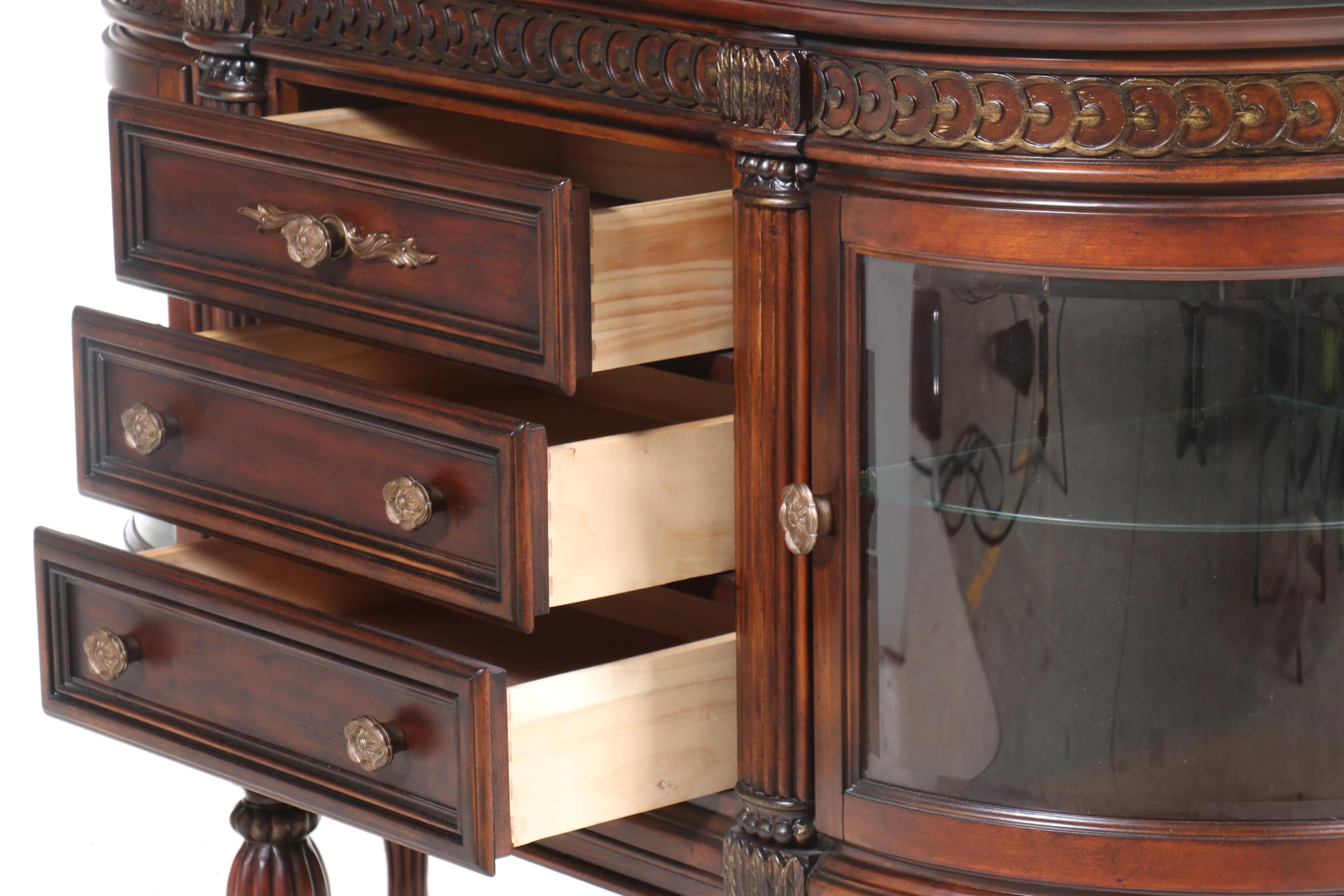 American Signature Neoclassical Style Granite Top Mahogany-Stained Sideboard