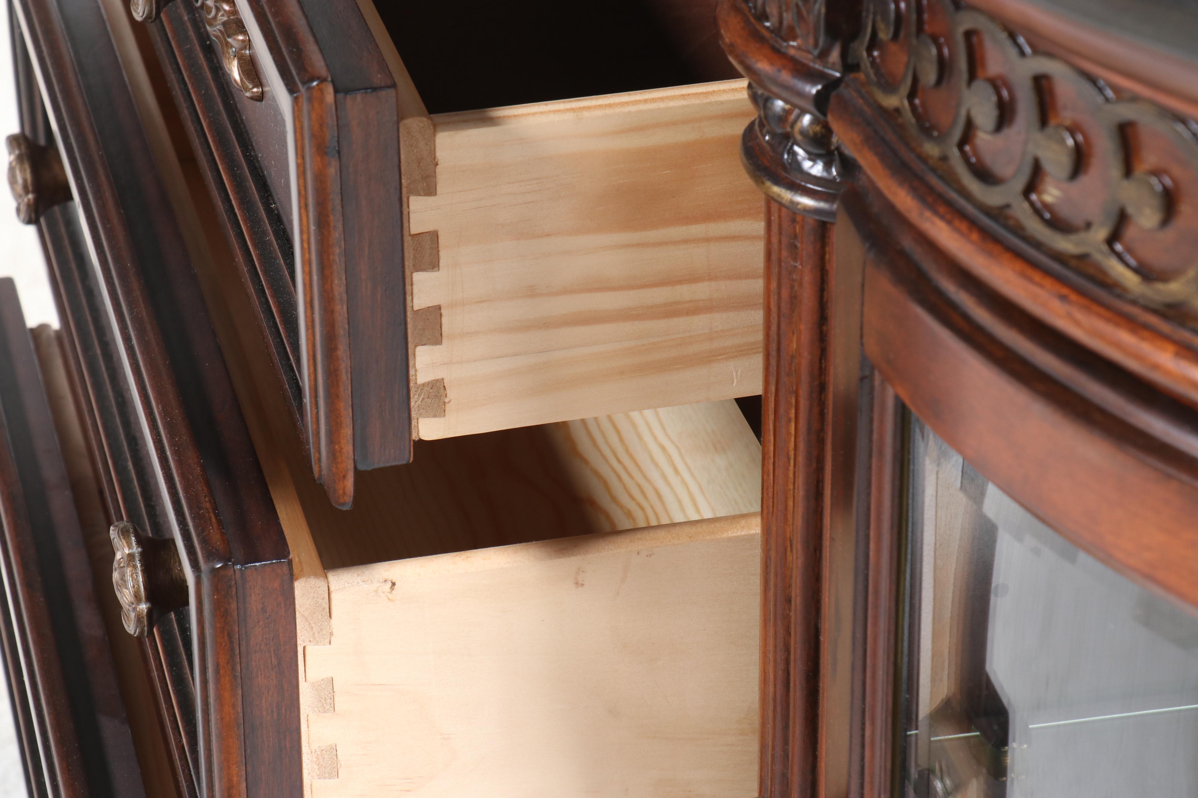 American Signature Neoclassical Style Granite Top Mahogany-Stained Sideboard