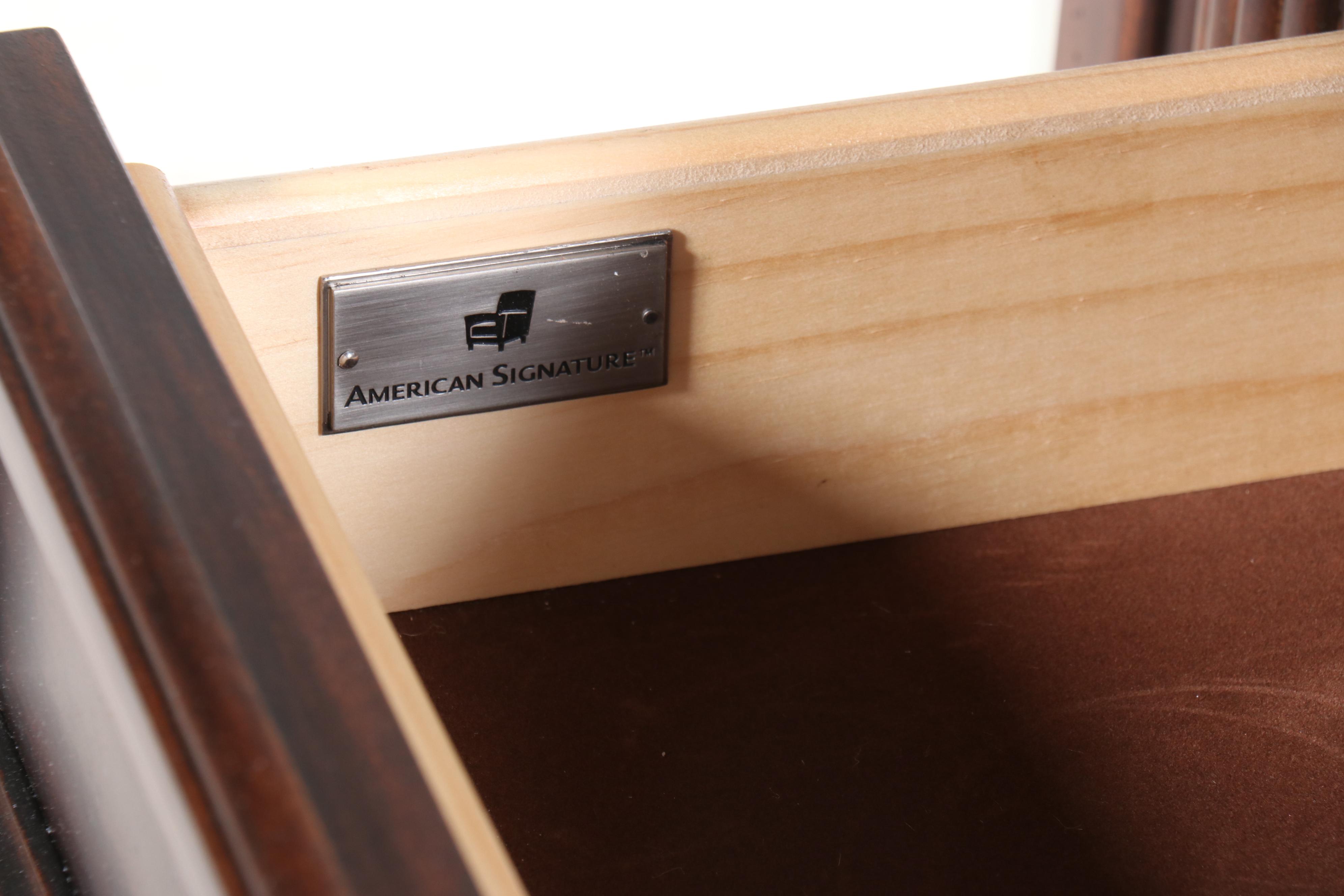 American Signature Neoclassical Style Granite Top Mahogany-Stained Sideboard