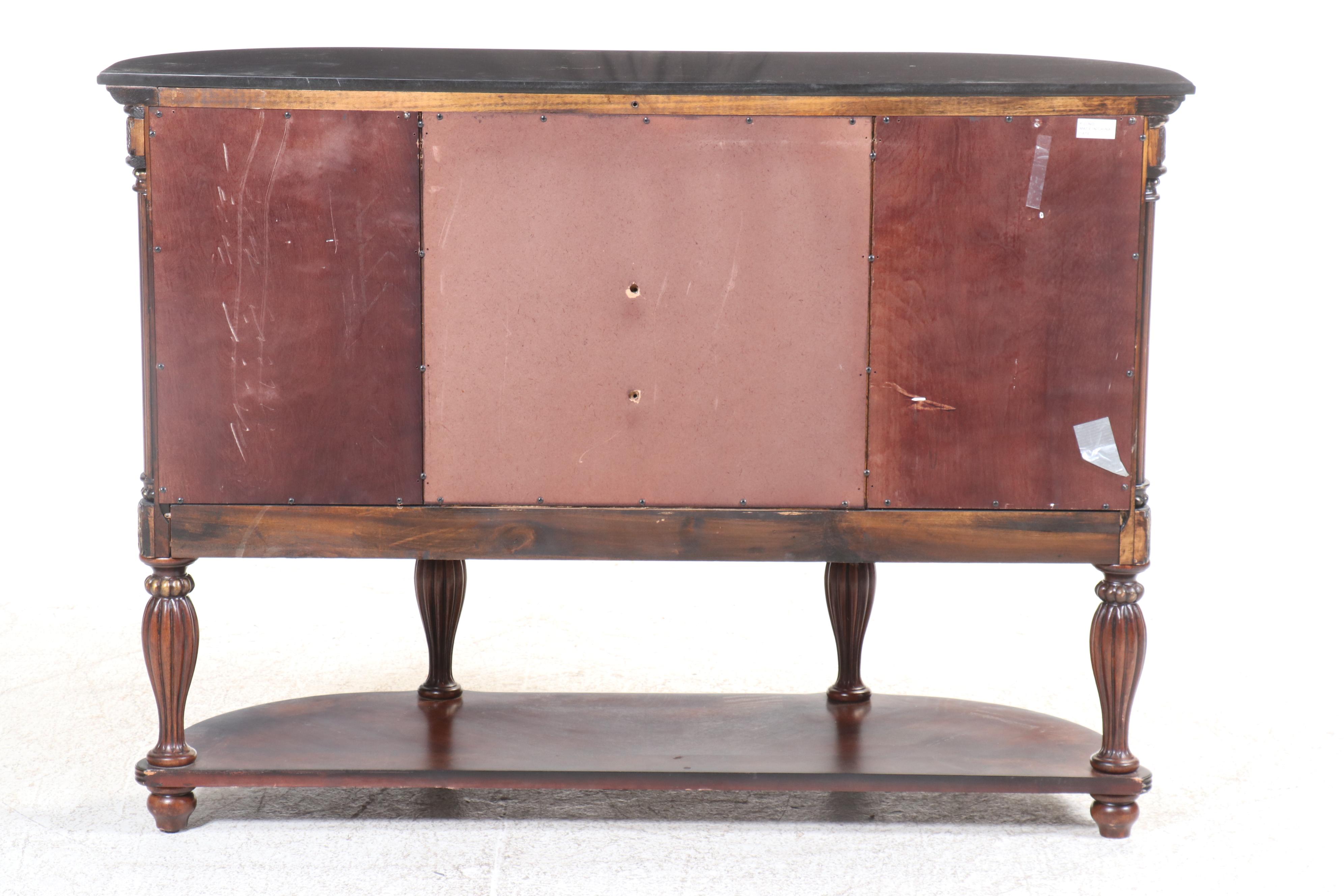 American Signature Neoclassical Style Granite Top Mahogany-Stained Sideboard