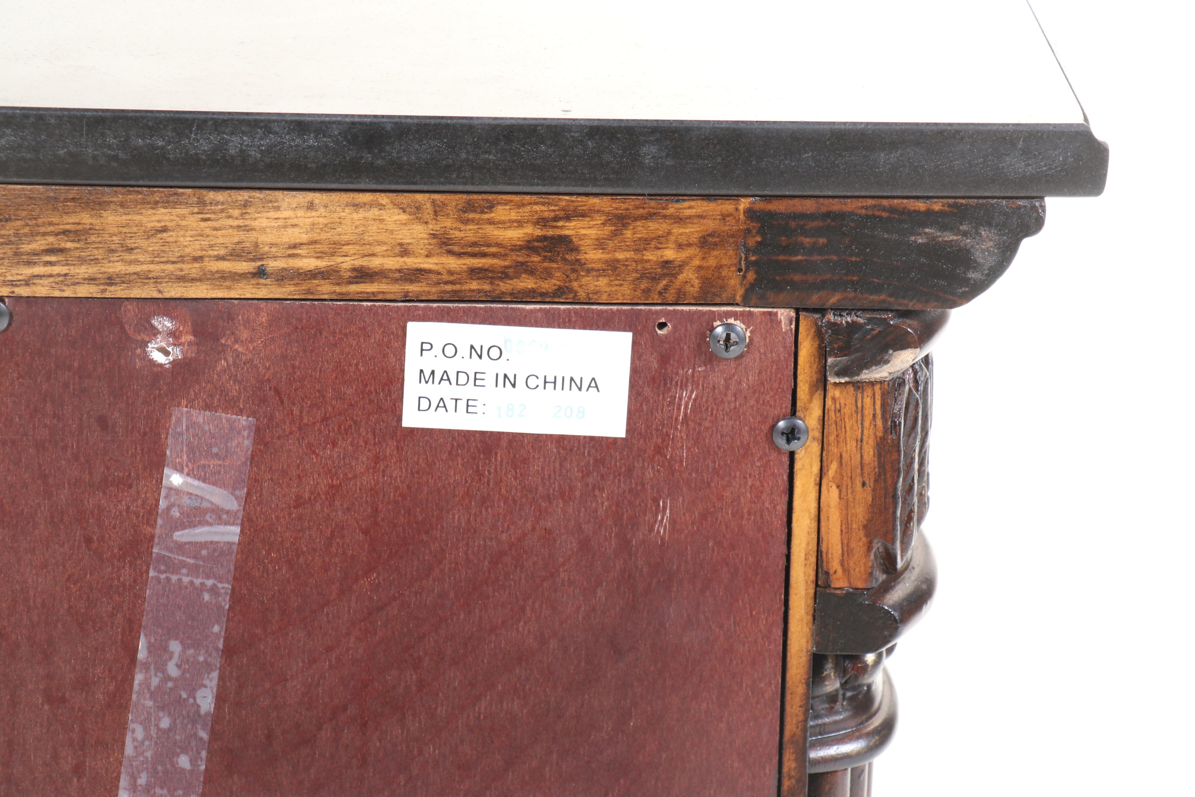 American Signature Neoclassical Style Granite Top Mahogany-Stained Sideboard