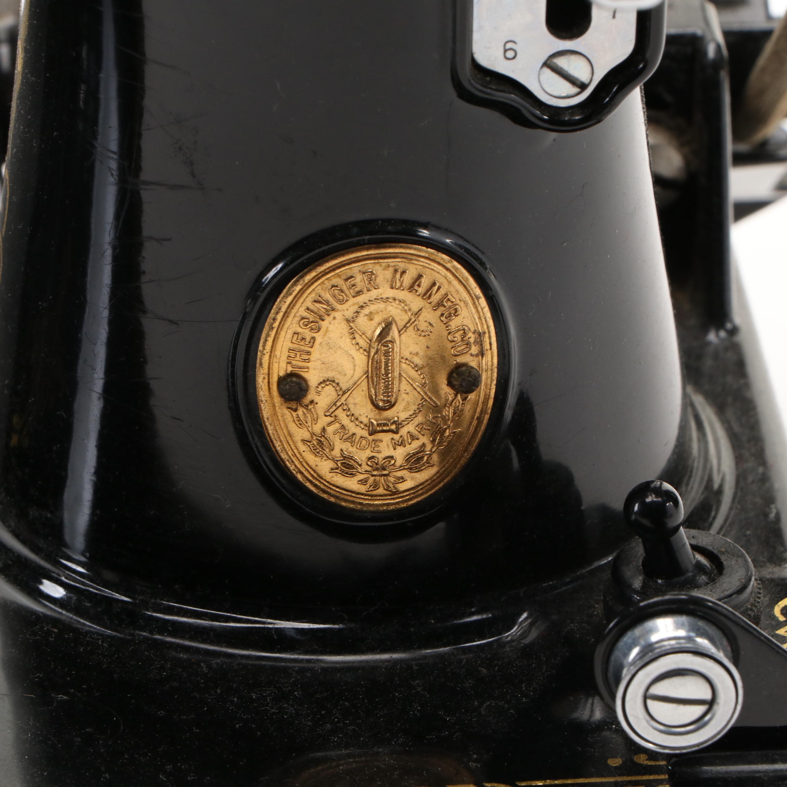 Singer Model 221 Featherweight Portable Sewing Machine with Case, 1936