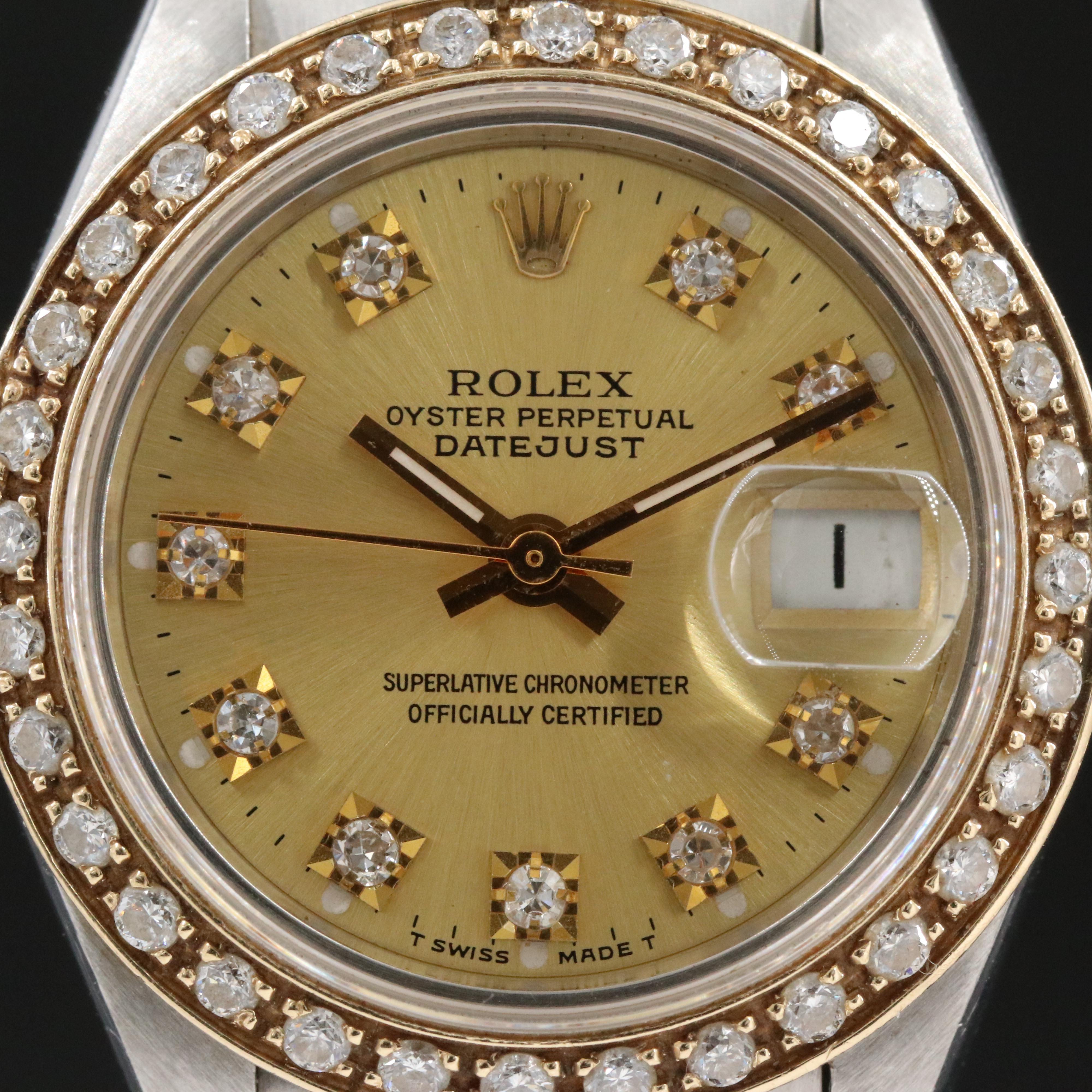 Rolex Datejust 6917 Custom Diamond Dial & Bezel 26mm 18K & Steel Watch