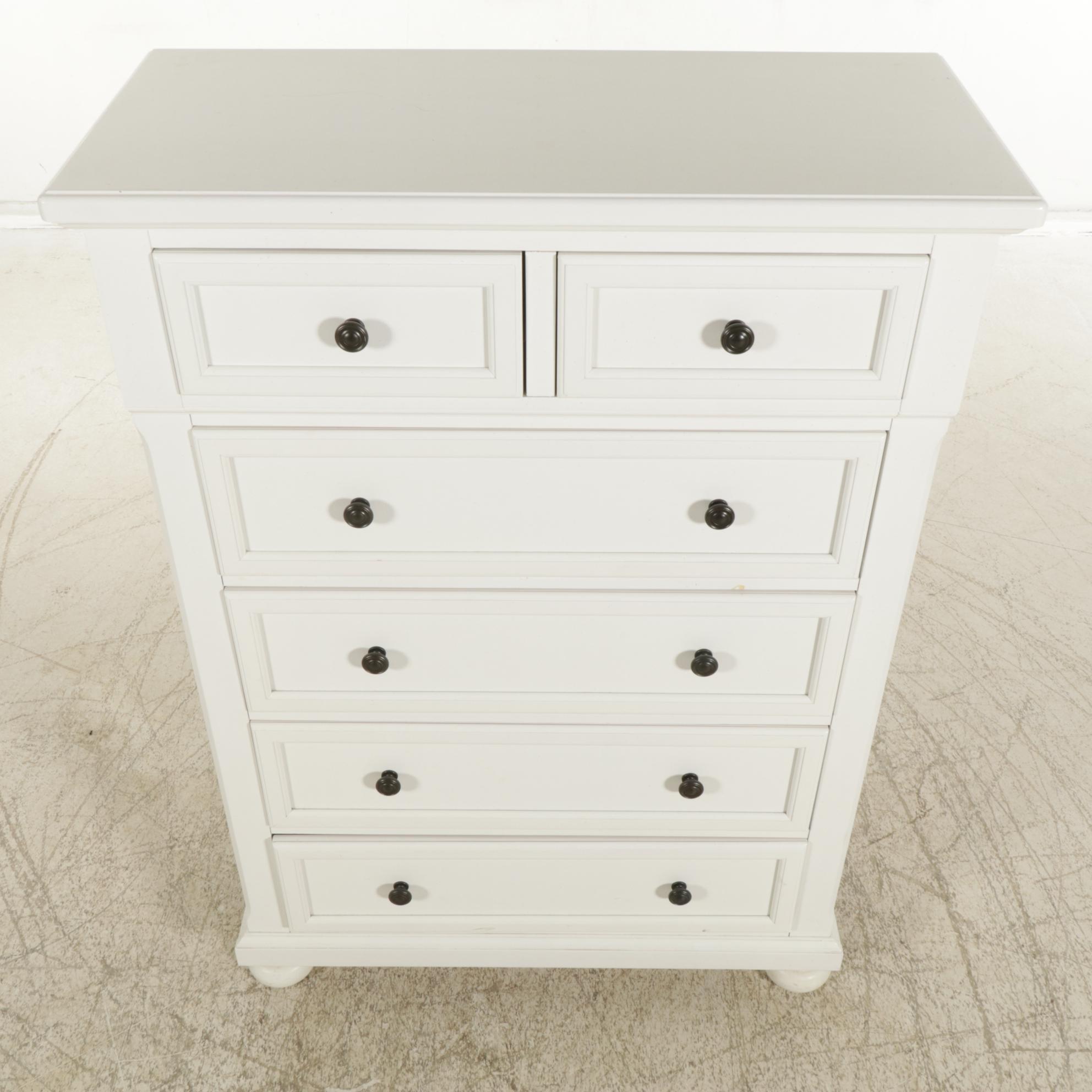 American Signature White Finished Chest of Drawers, 21st Century