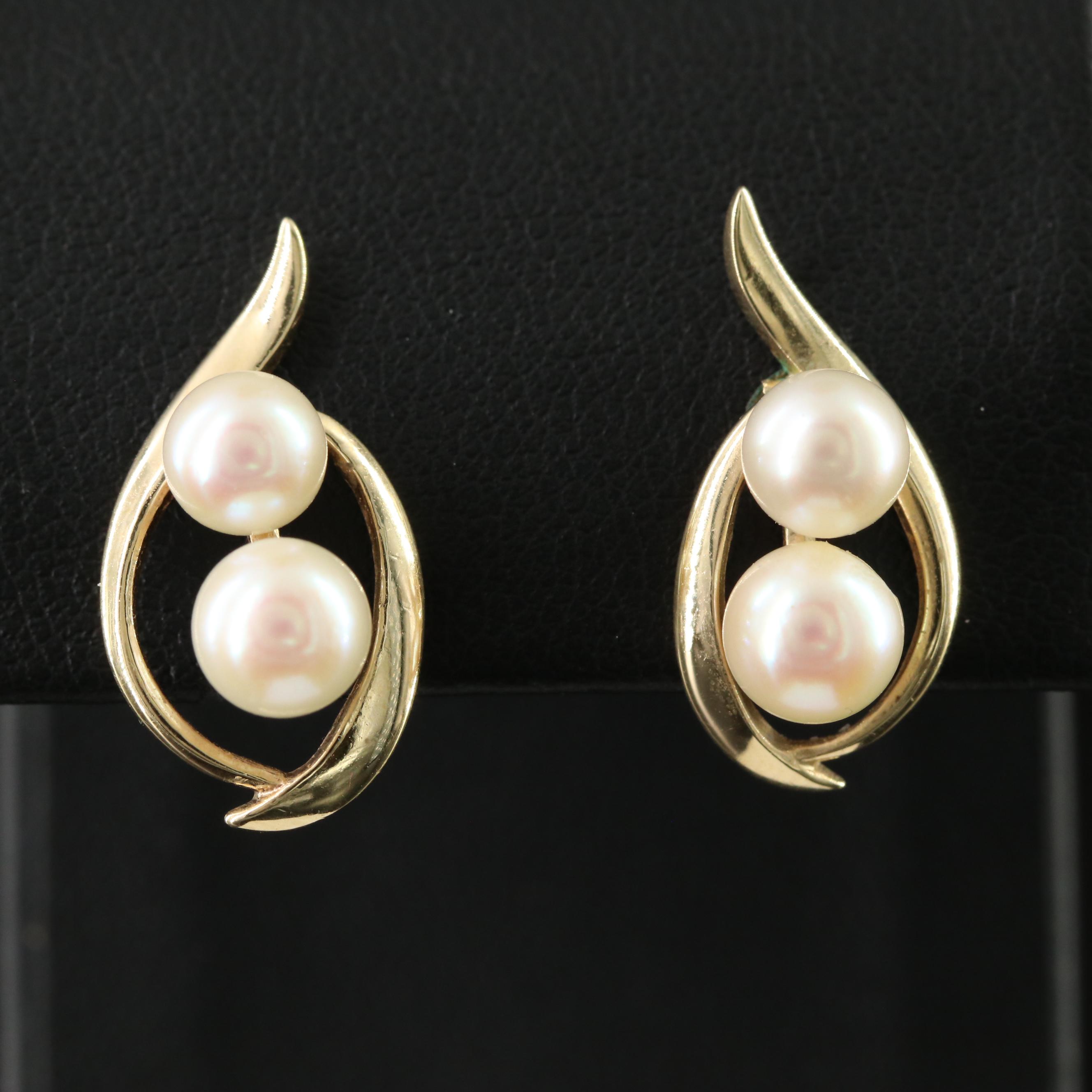 Mikimoto 14K Double Pearl Earrings