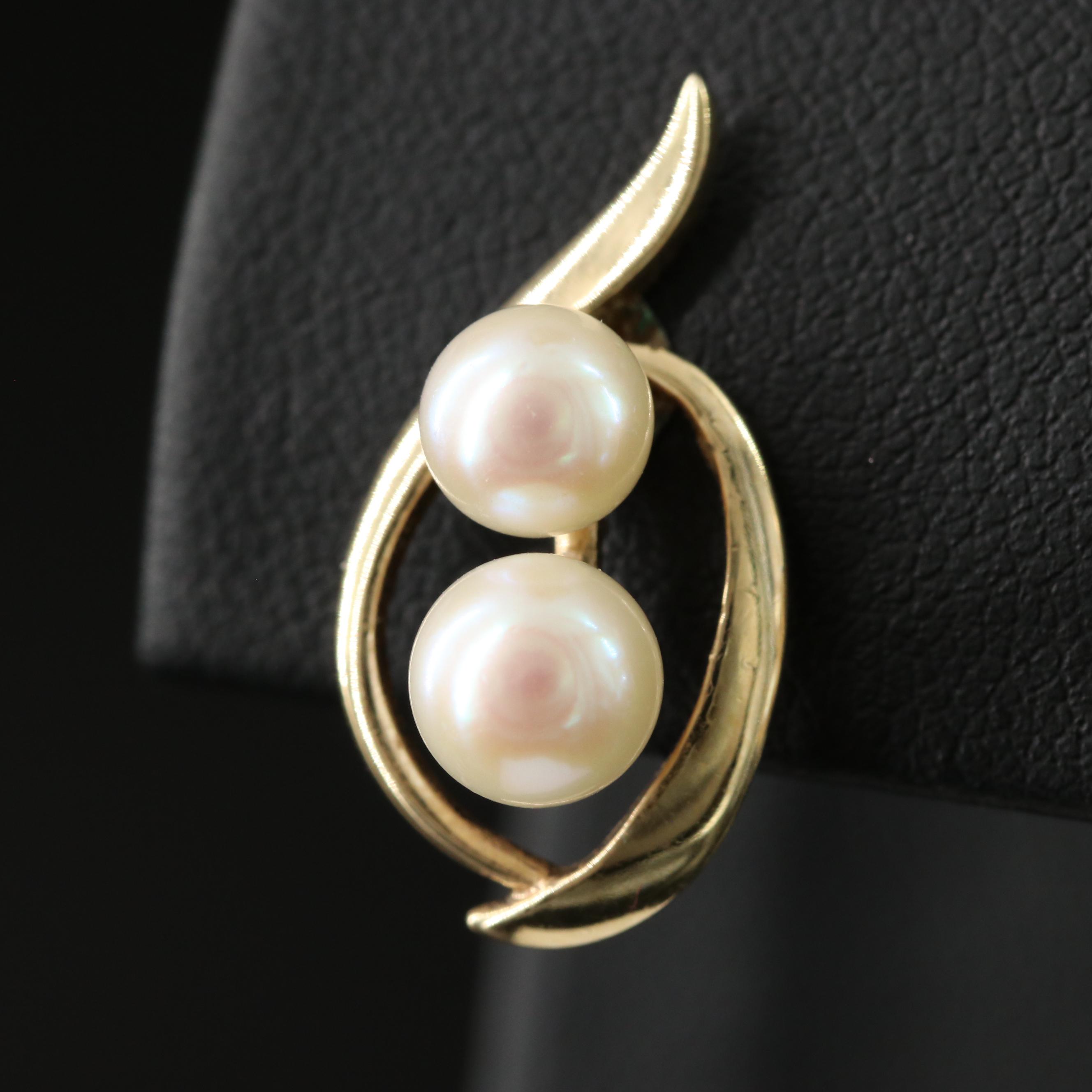 Mikimoto 14K Double Pearl Earrings