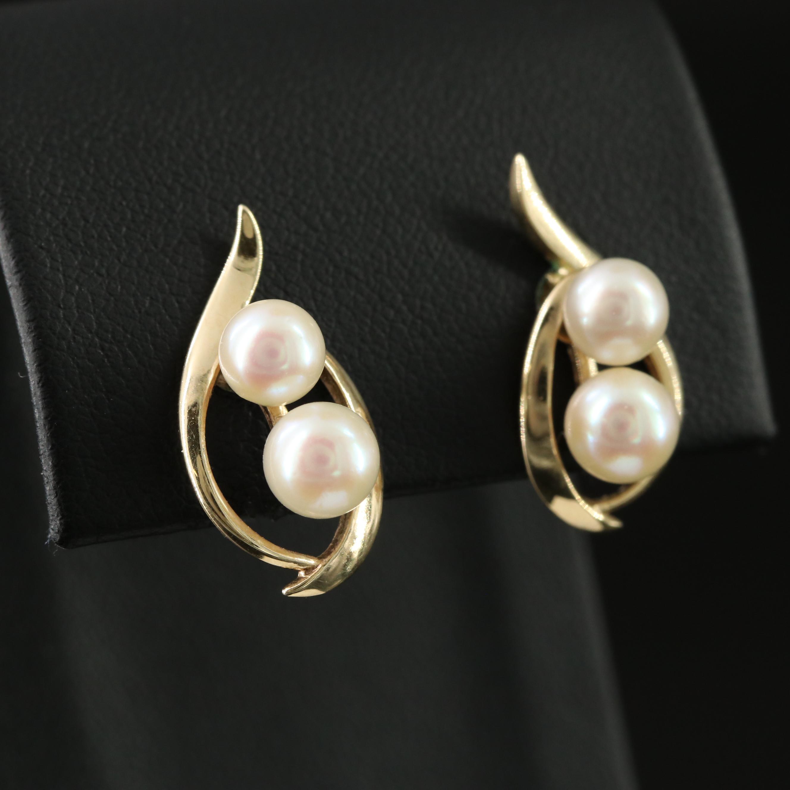 Mikimoto 14K Double Pearl Earrings