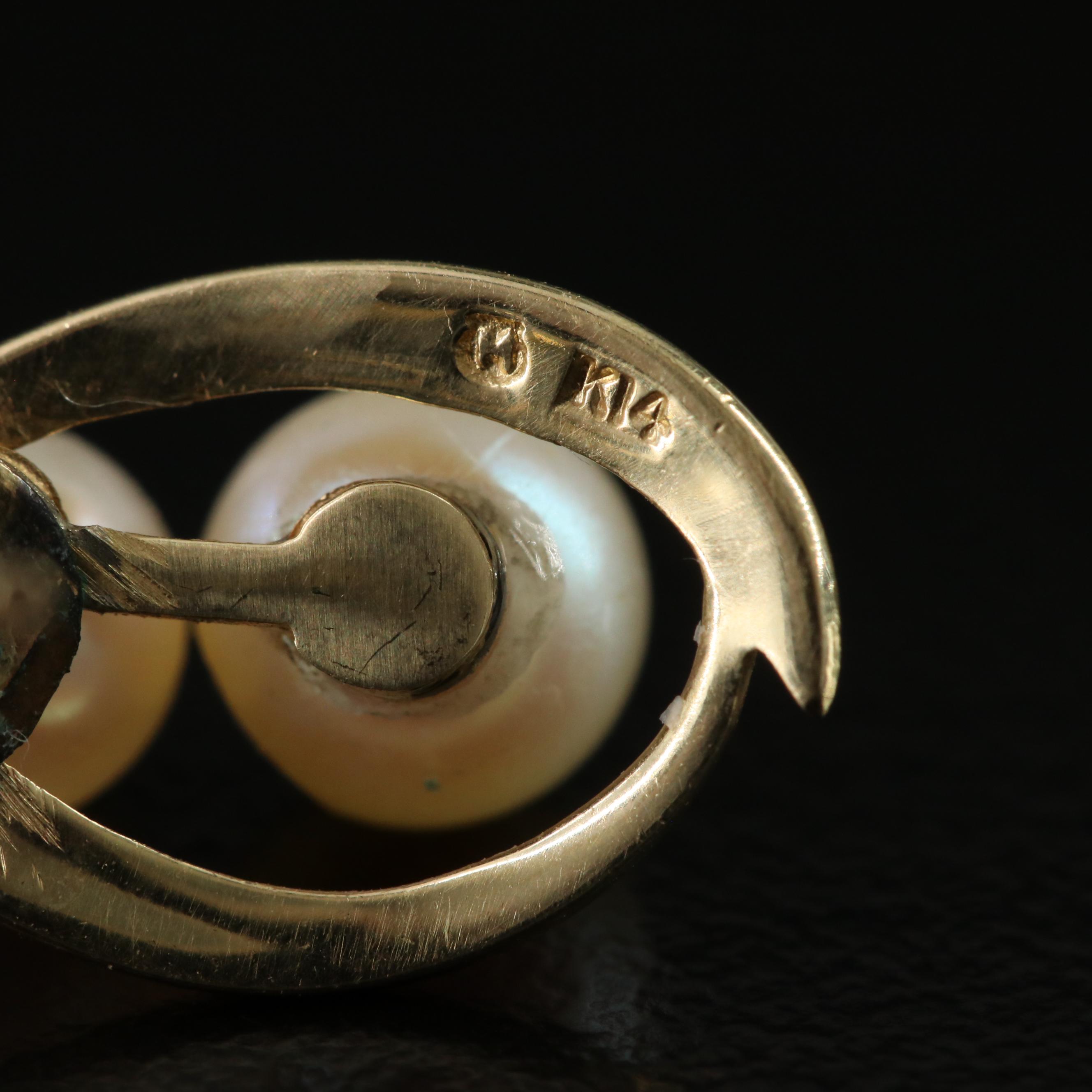 Mikimoto 14K Double Pearl Earrings