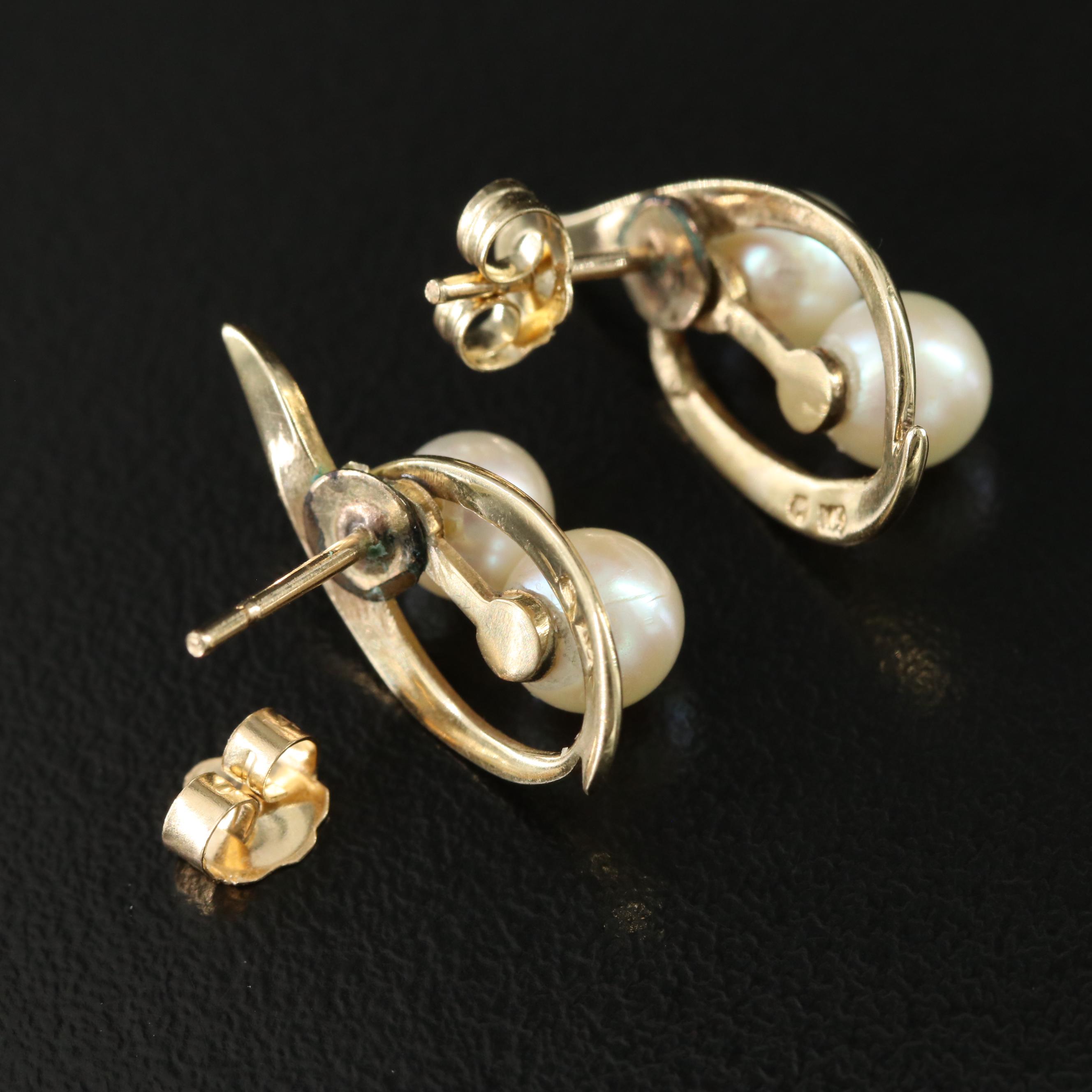 Mikimoto 14K Double Pearl Earrings