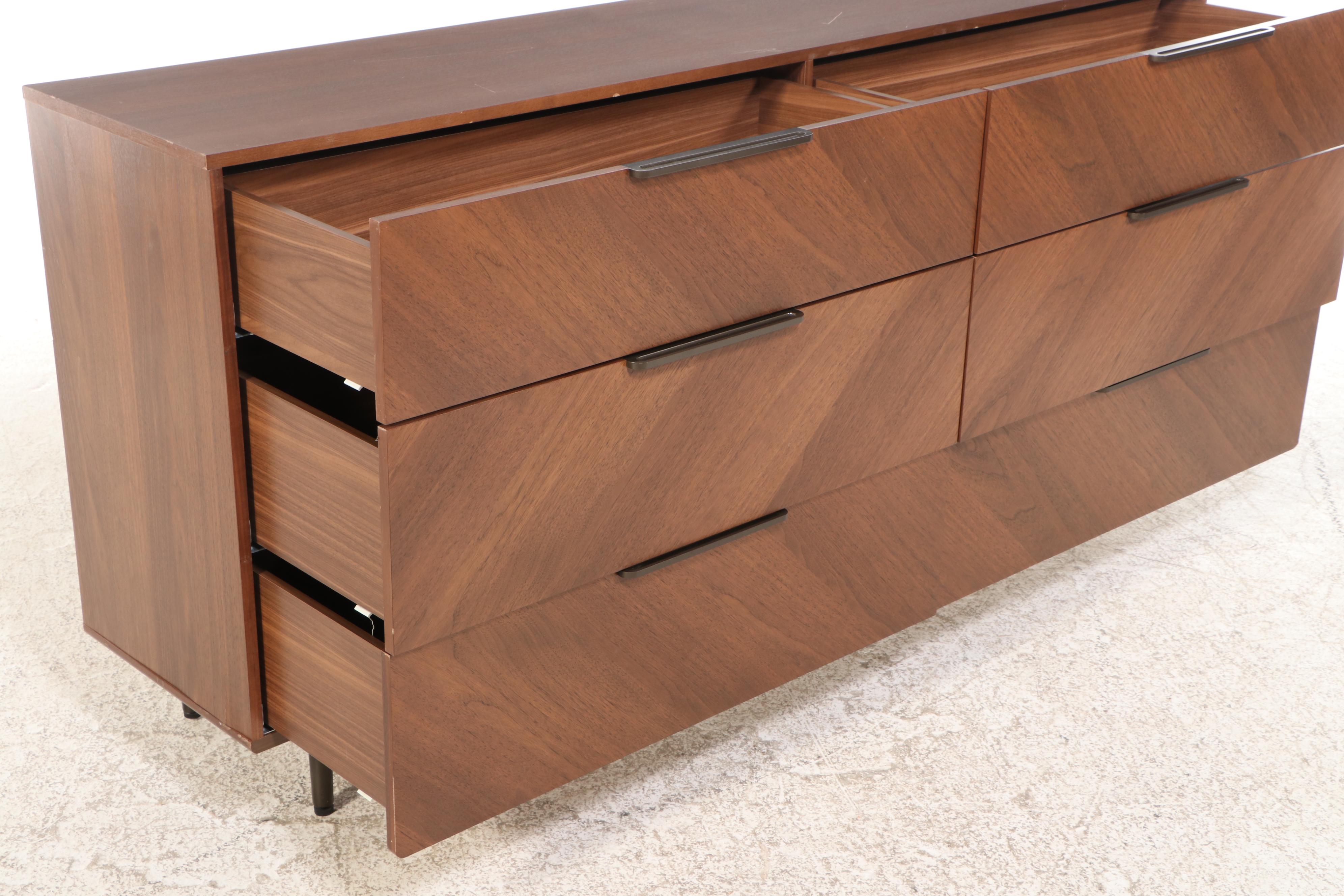 Article Mid Century Modern Style Walnut Six-Drawer Chest