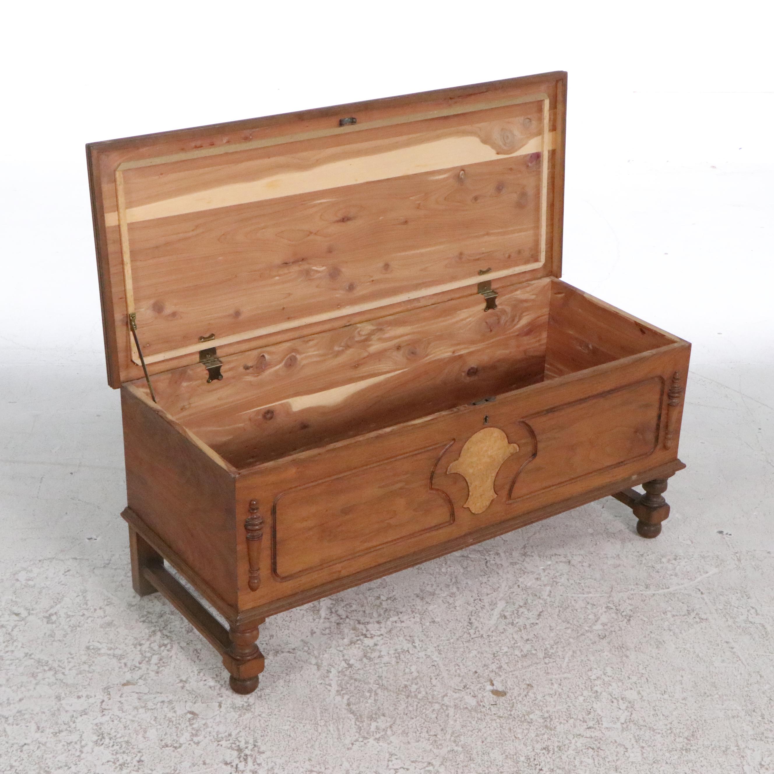 Jacobean Style Wooden Cedar Chest, Mid to Late 20th Century