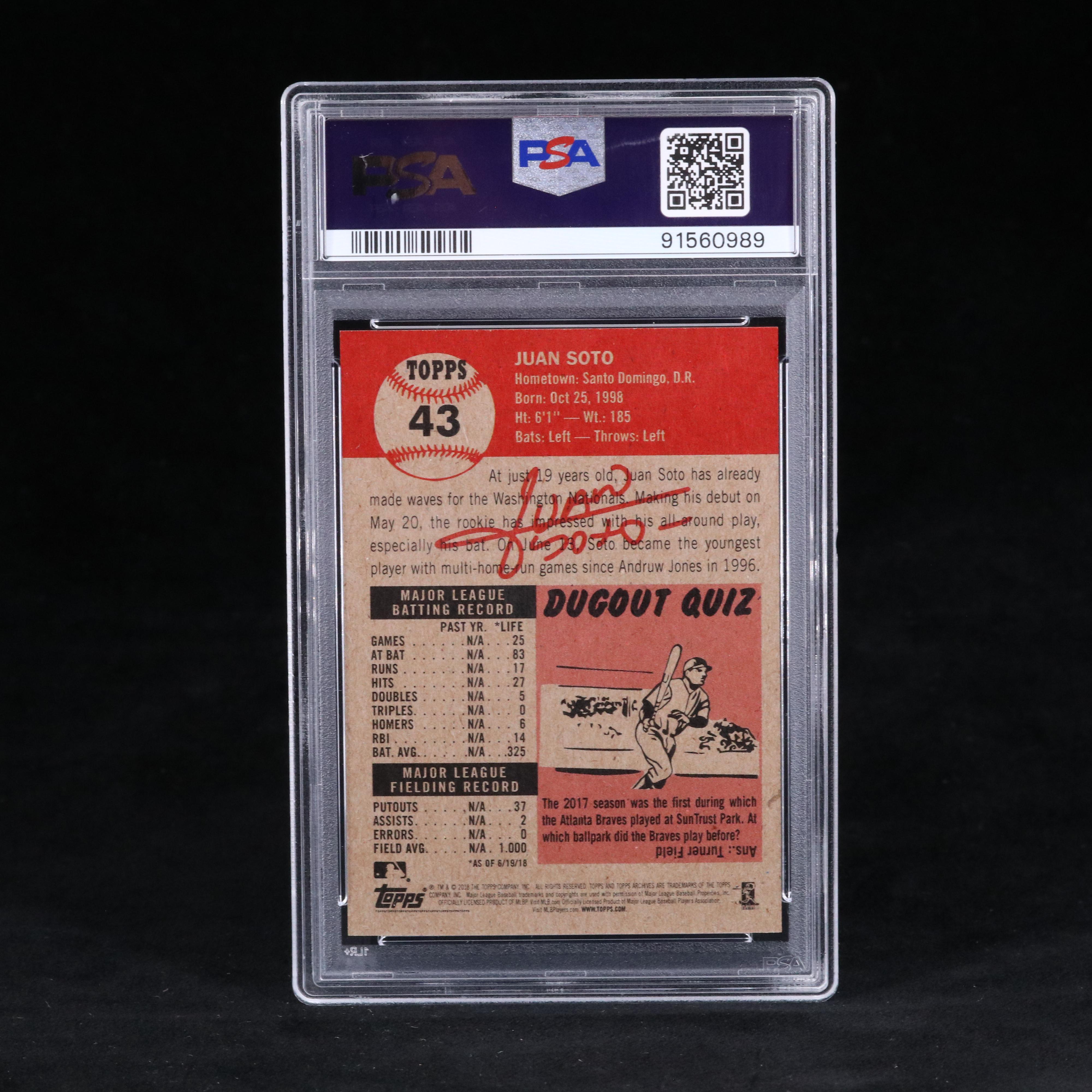 2018 Topps Living Juan Soto Washington Nationals Rookie Card Graded PSA 10