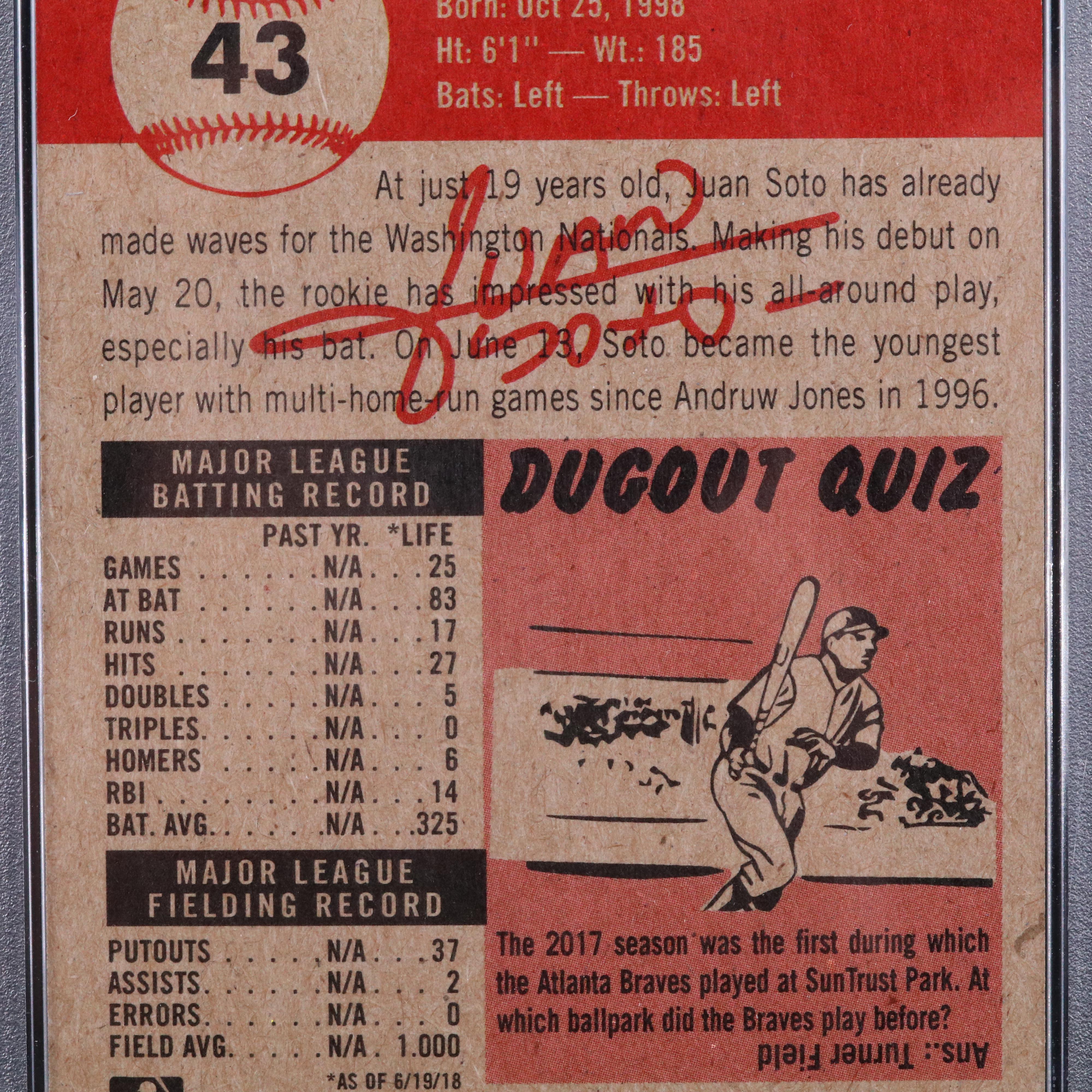 2018 Topps Living Juan Soto Washington Nationals Rookie Card Graded PSA 10