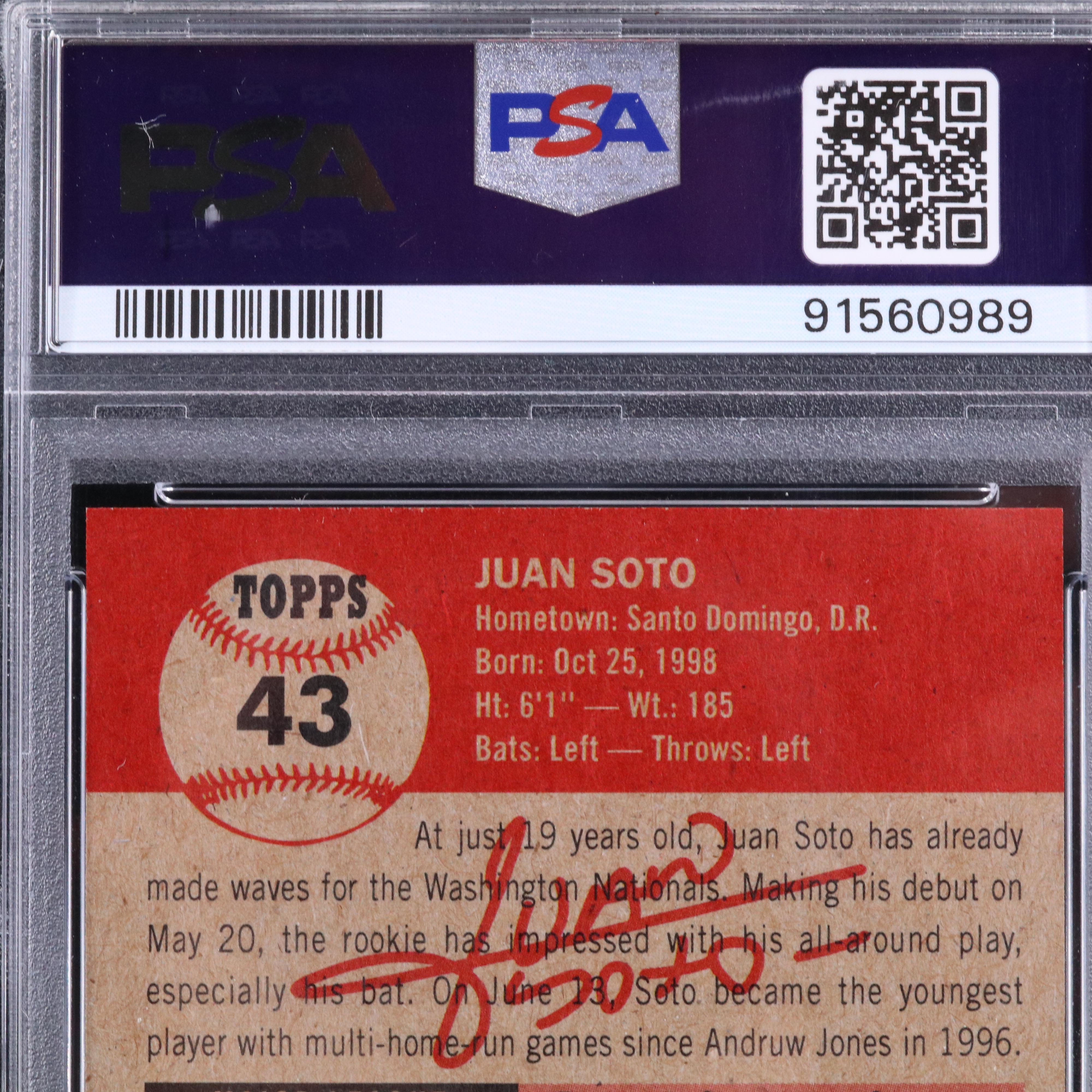 2018 Topps Living Juan Soto Washington Nationals Rookie Card Graded PSA 10