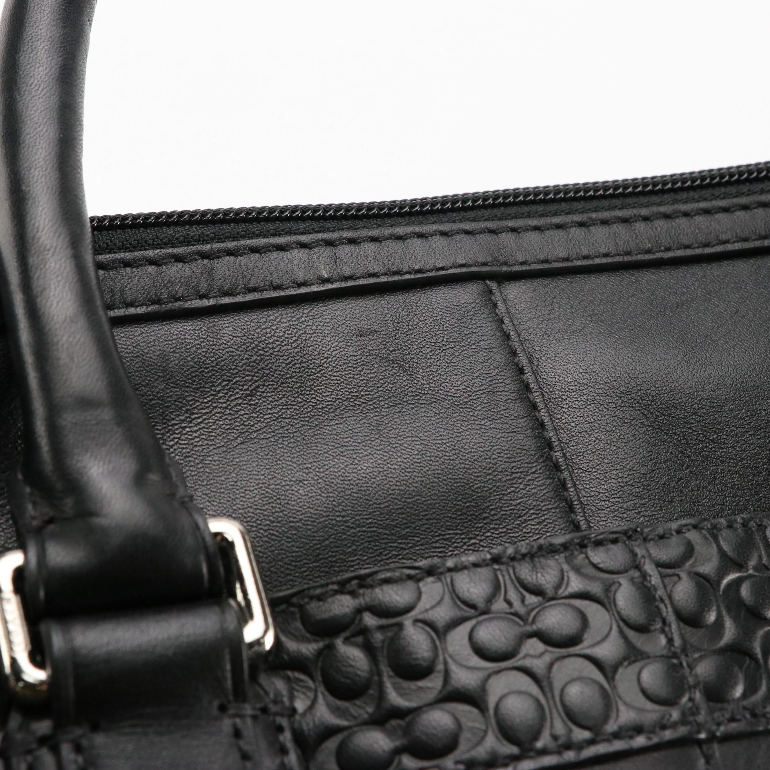 Coach Two Way Briefcase in Black Logo Embossed Leather