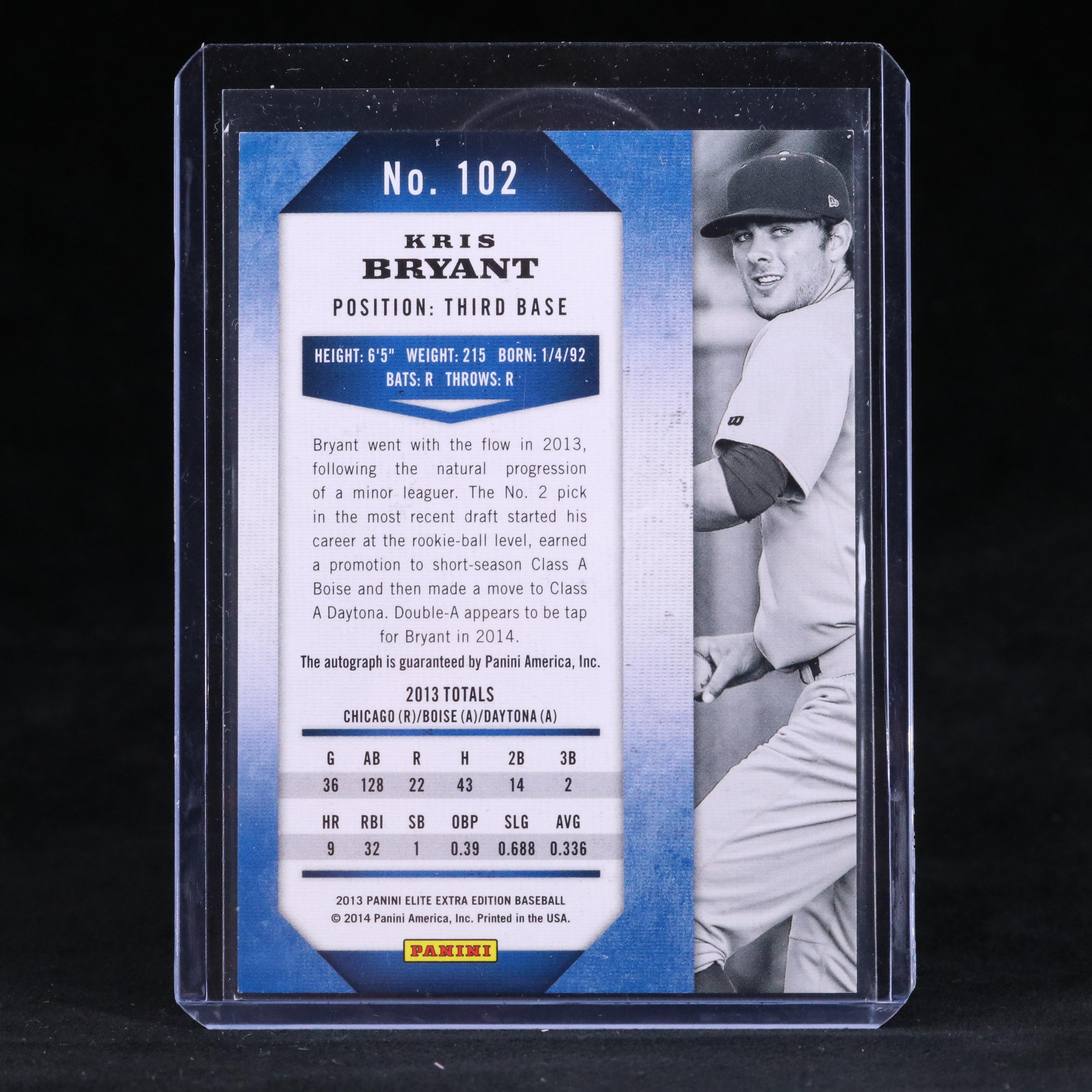 2013 Elite Kris Bryant Signed Chicago Cubs Baseball Card #ed 203/324