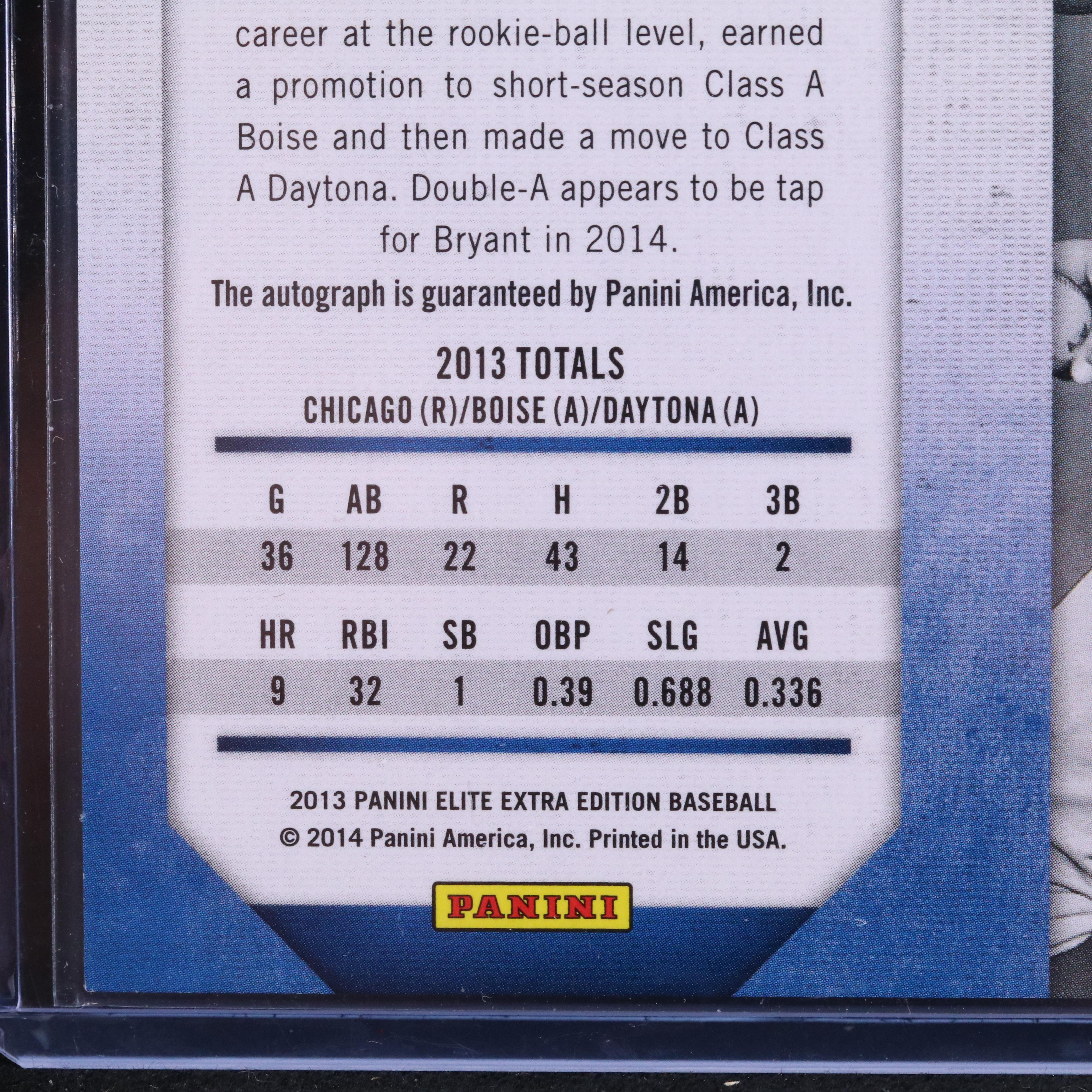 2013 Elite Kris Bryant Signed Chicago Cubs Baseball Card #ed 203/324