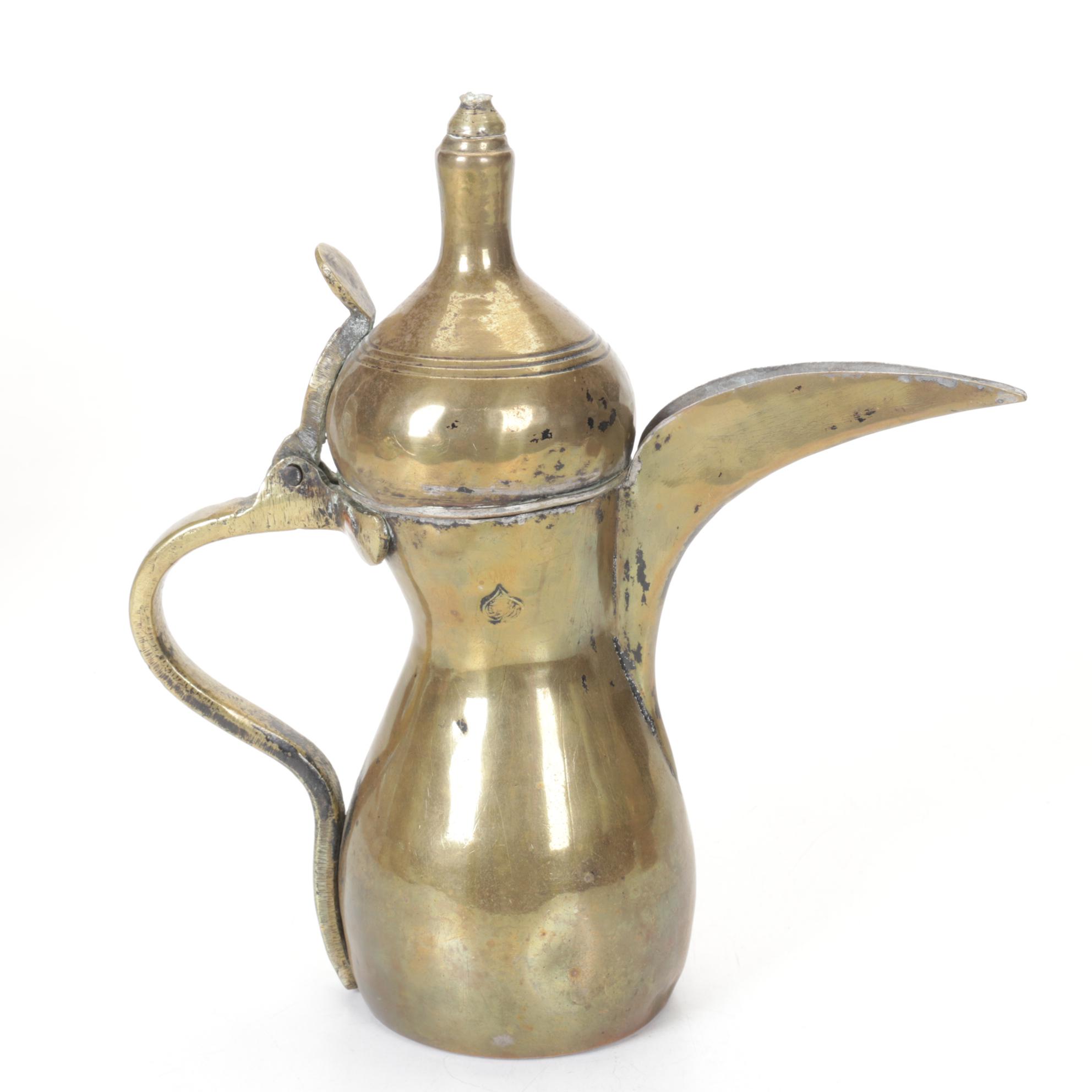 Middle-Eastern Brass Dallah, Ewer & Repousse Plate