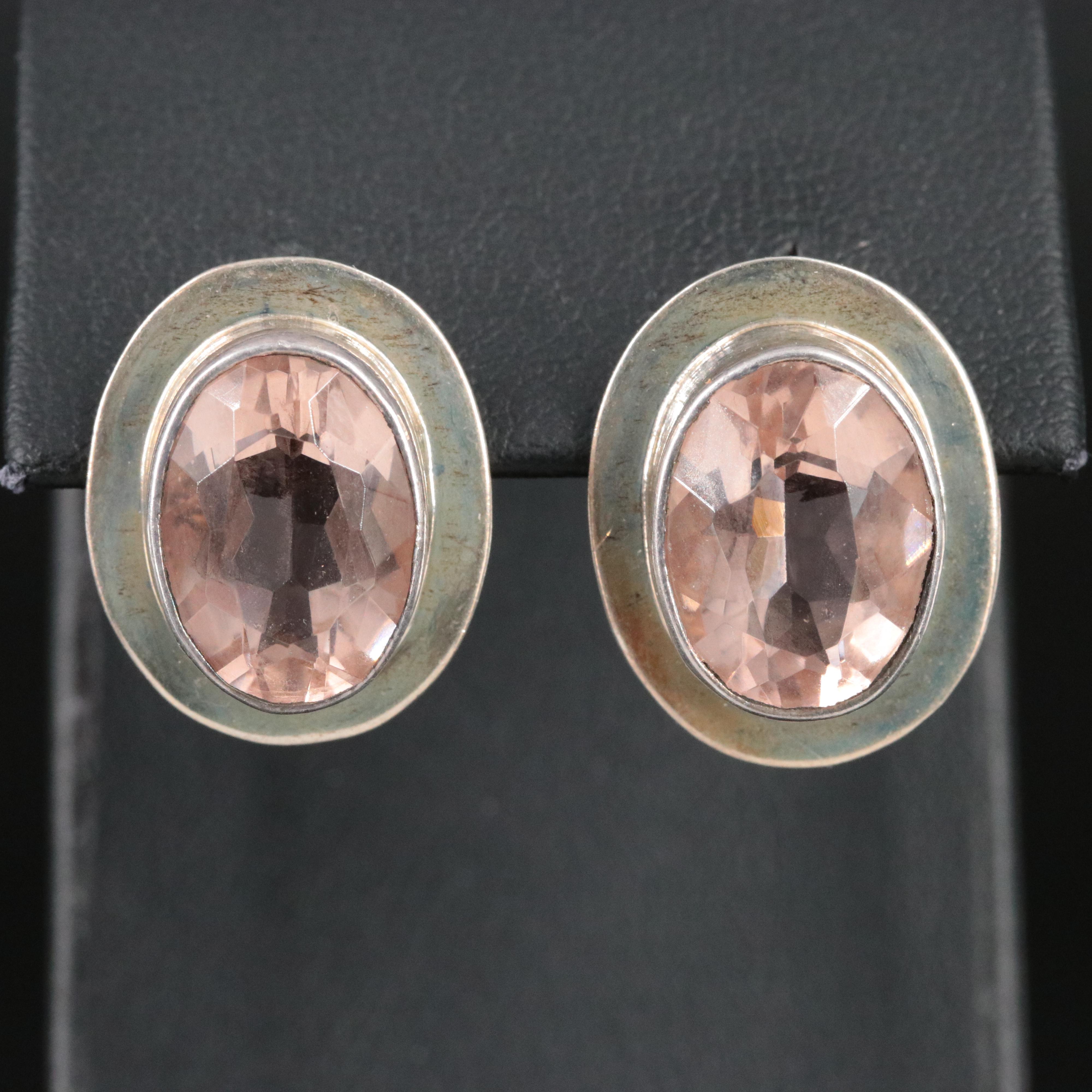 Sterling Pink Glass Oval Drop Earrings