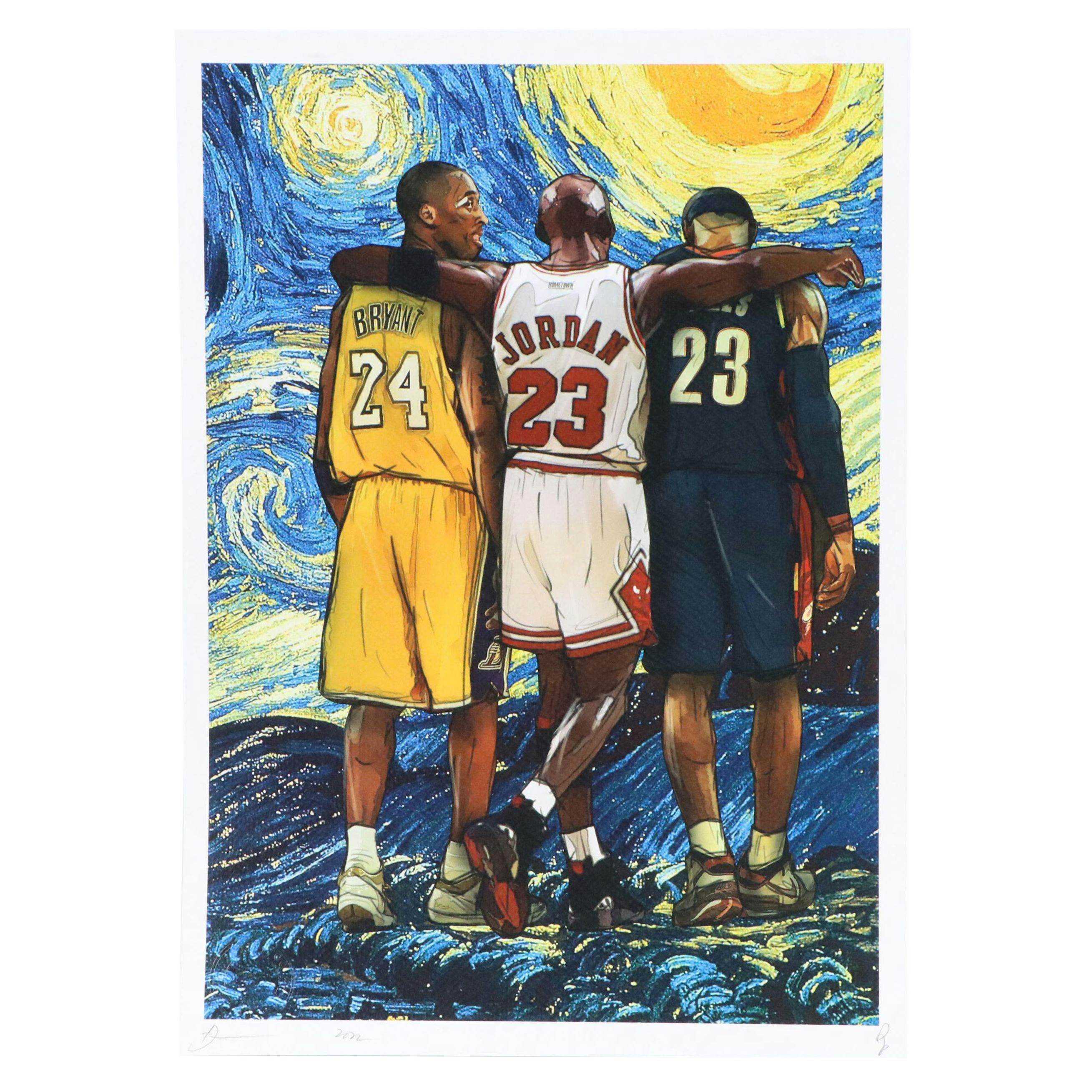 Death NYC Pop Art Graphic Print of Bryant, Jordan & LeBron x Starry Night, 2022