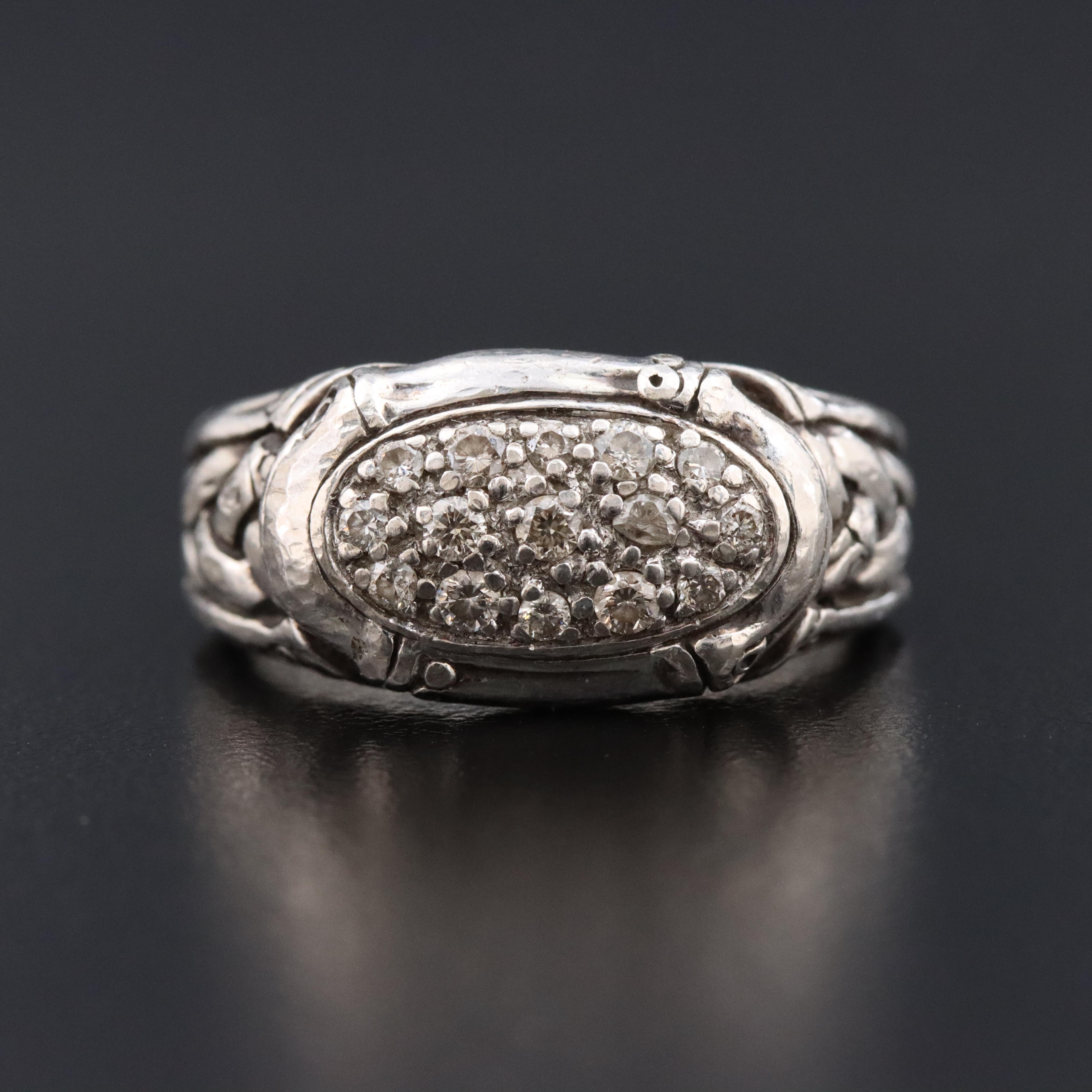 John Hardy Bamboo Sterling Diamond Pavé Ring