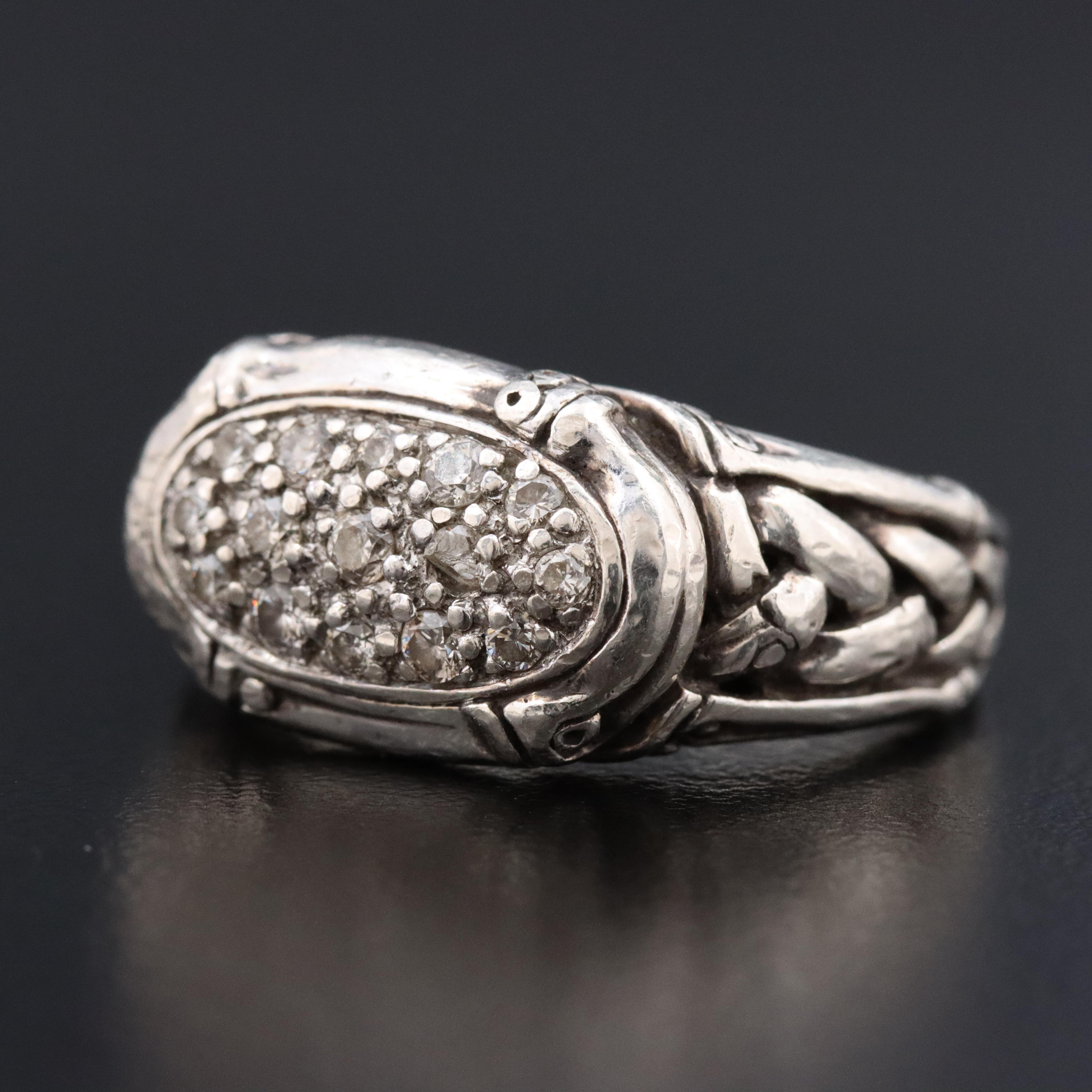 John Hardy Bamboo Sterling Diamond Pavé Ring