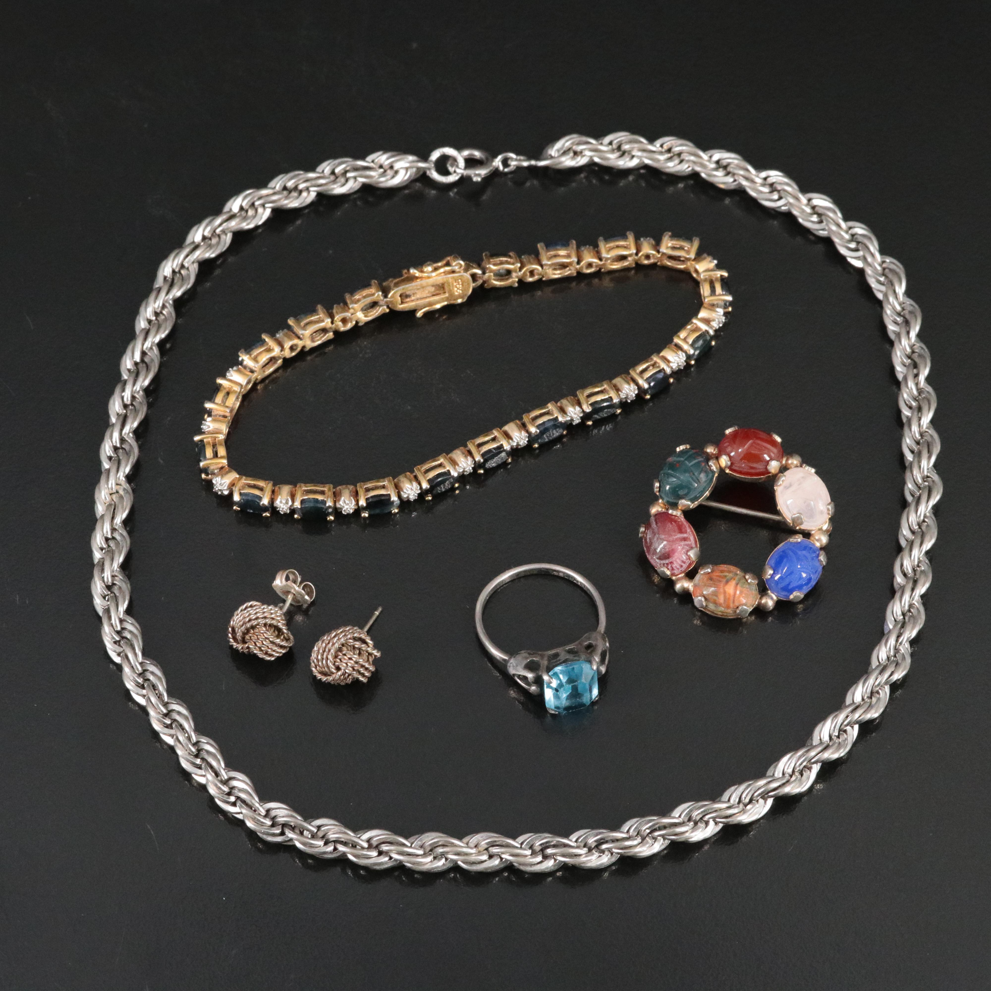 Vintage Sterling Sapphire, Diamond and Chalcedony Jewelry Featuring Burt Cassell