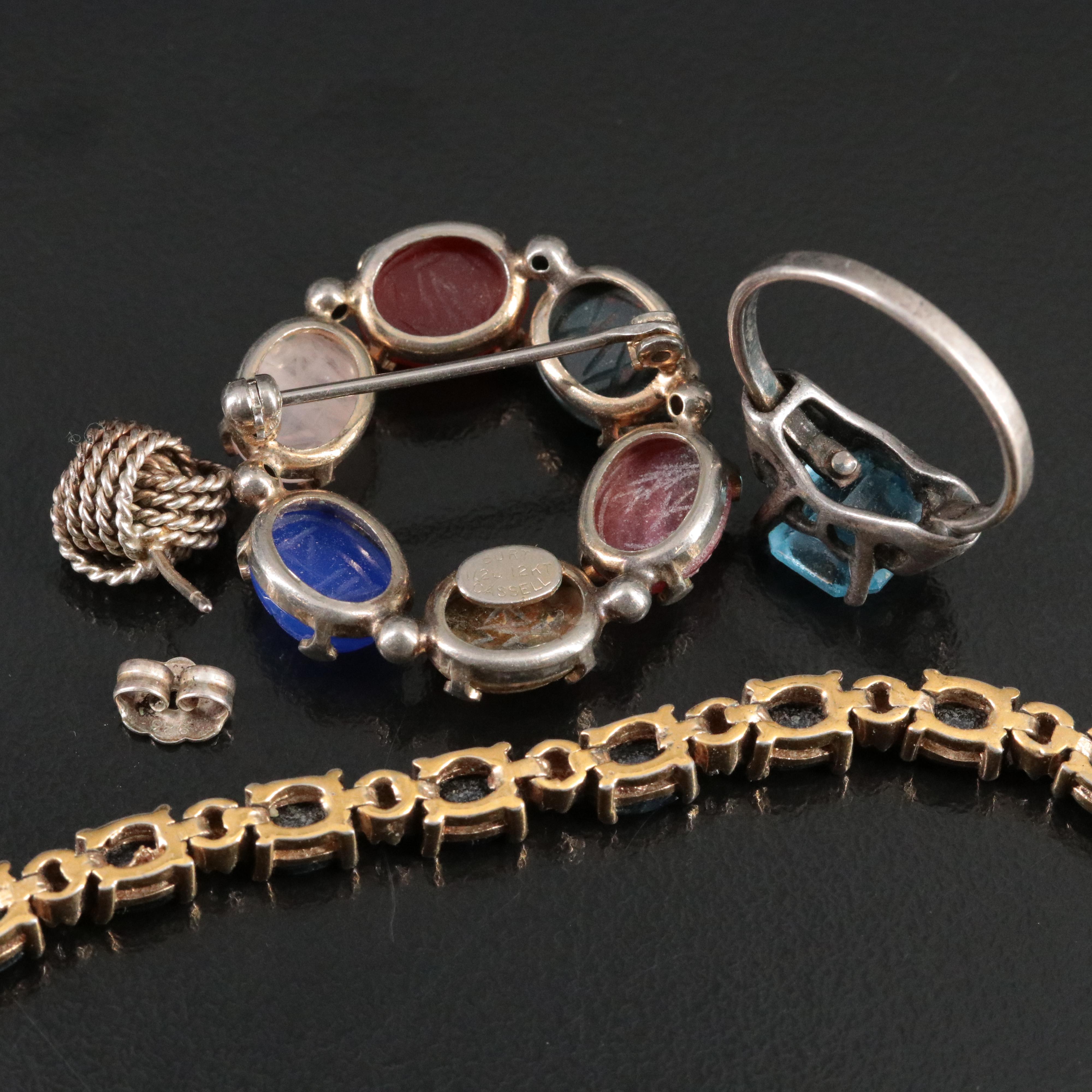 Vintage Sterling Sapphire, Diamond and Chalcedony Jewelry Featuring Burt Cassell
