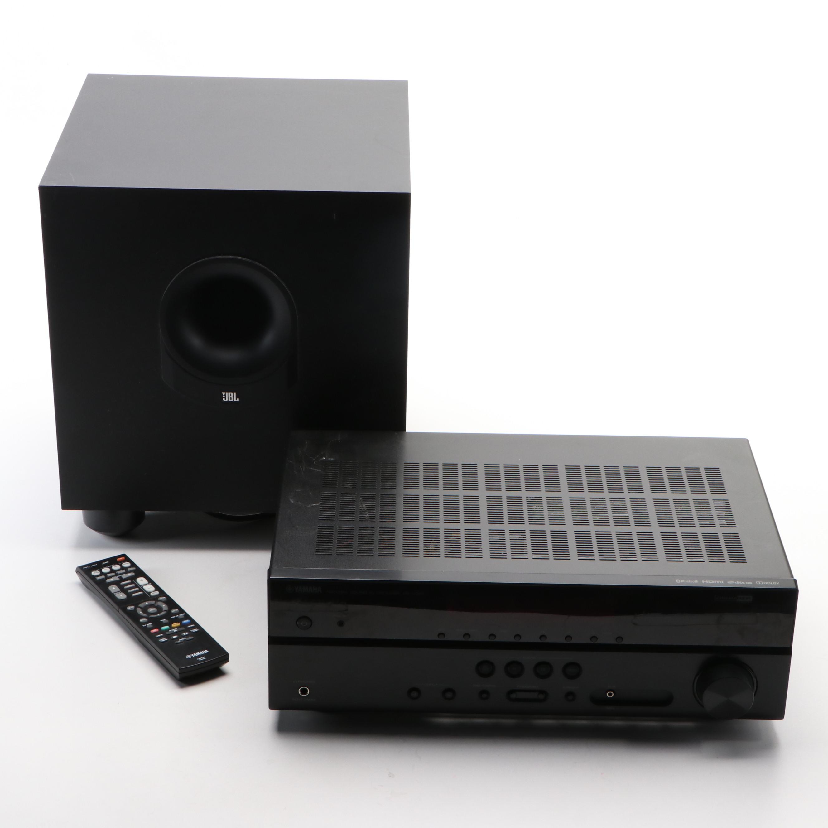Yamaha RX-V381 AV Receiver with JBL Sub135 Subwoofer Speaker