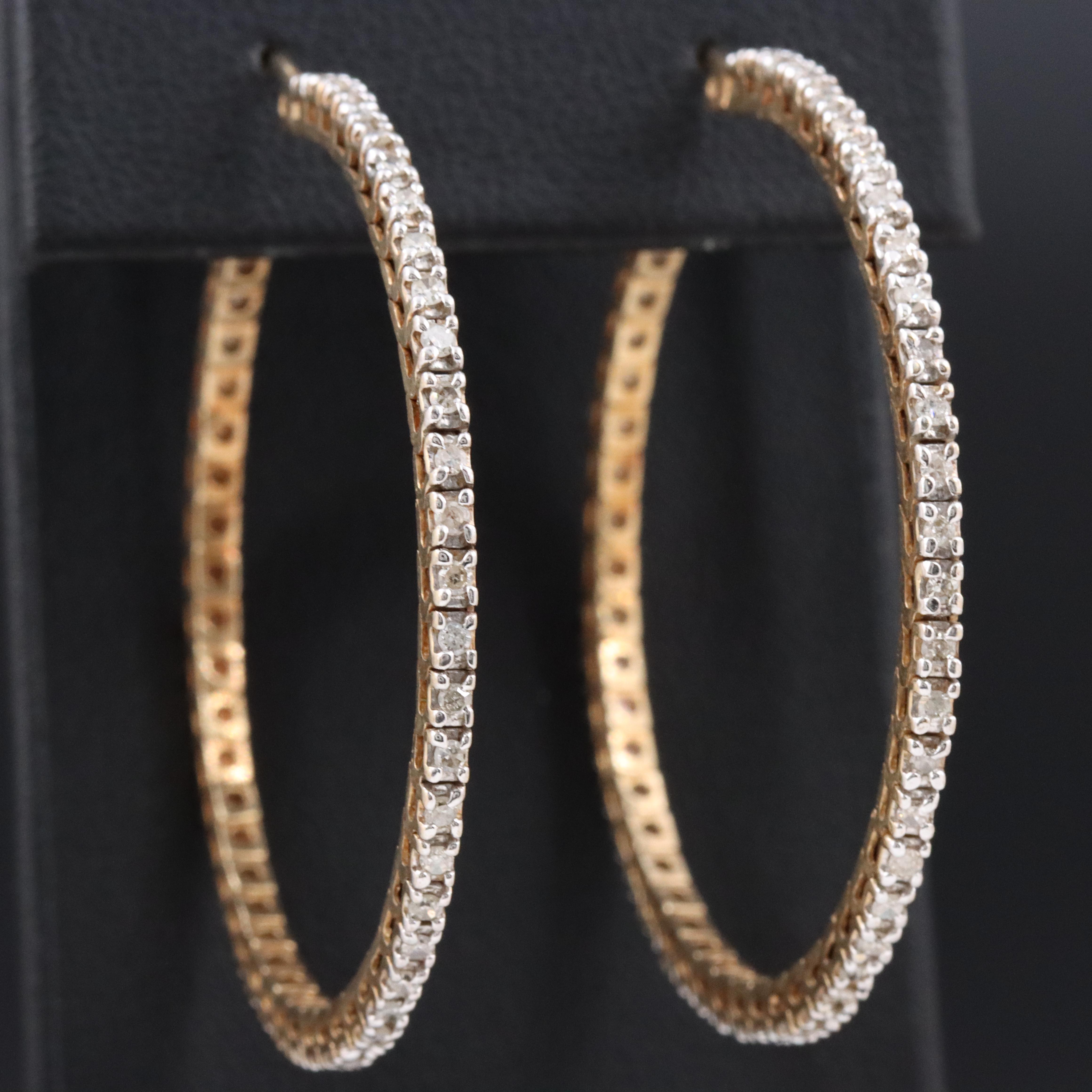 10K 1.12 CTW Diamond Hoop Earrings