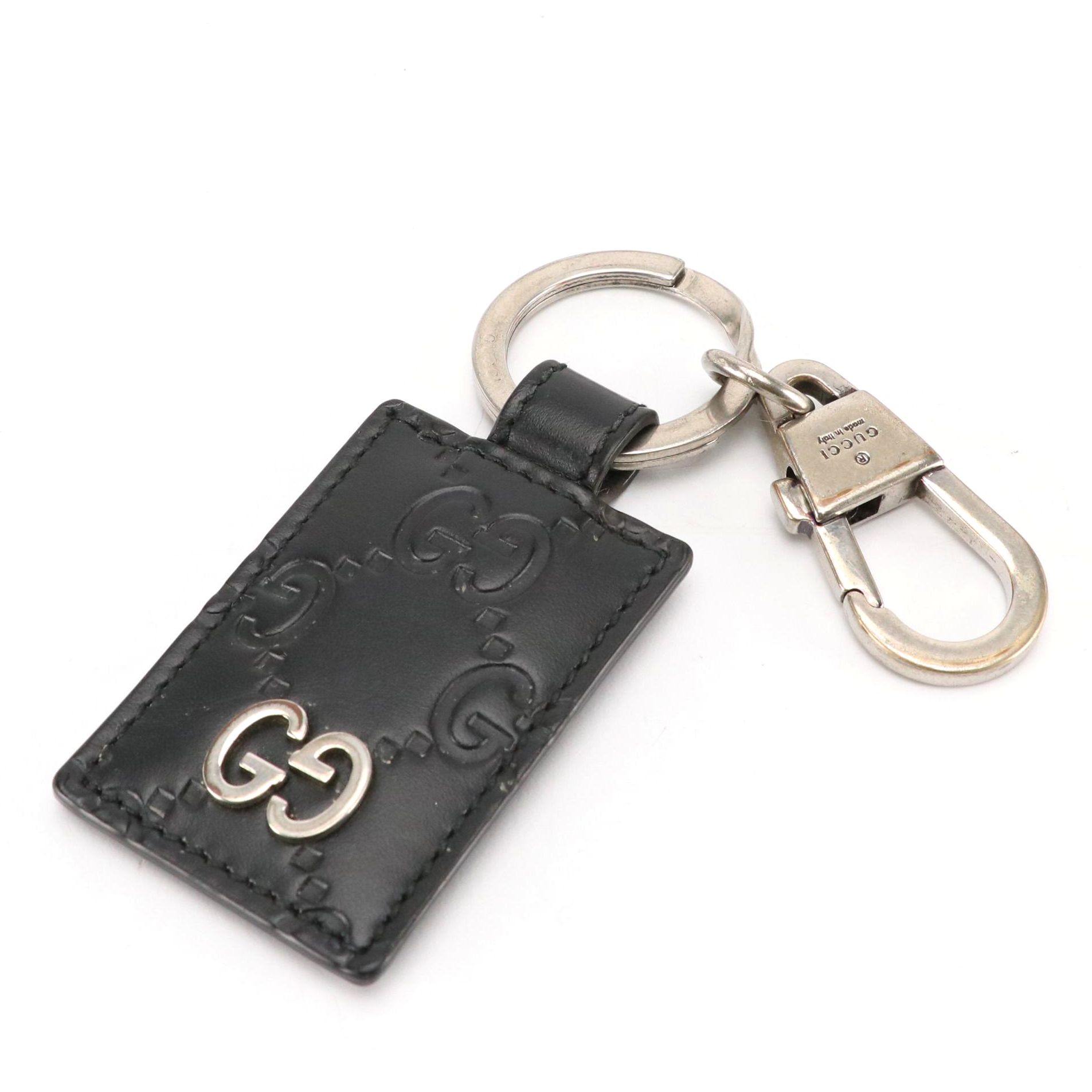 Gucci Black Guccissima Leather Keychain with Box