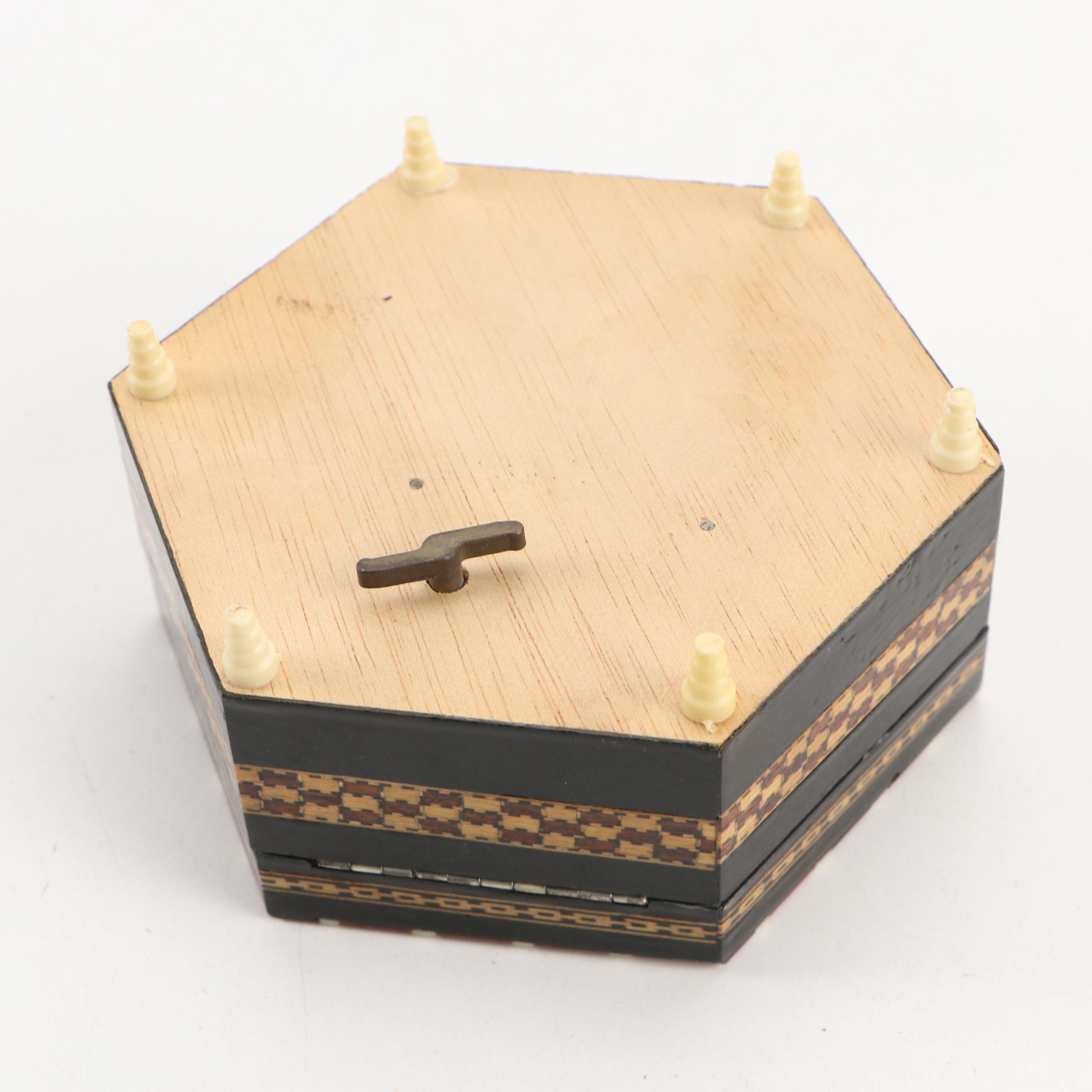 Mosaic Inlaid Wooden Boxes with Spanish Inlay Footed Music Box