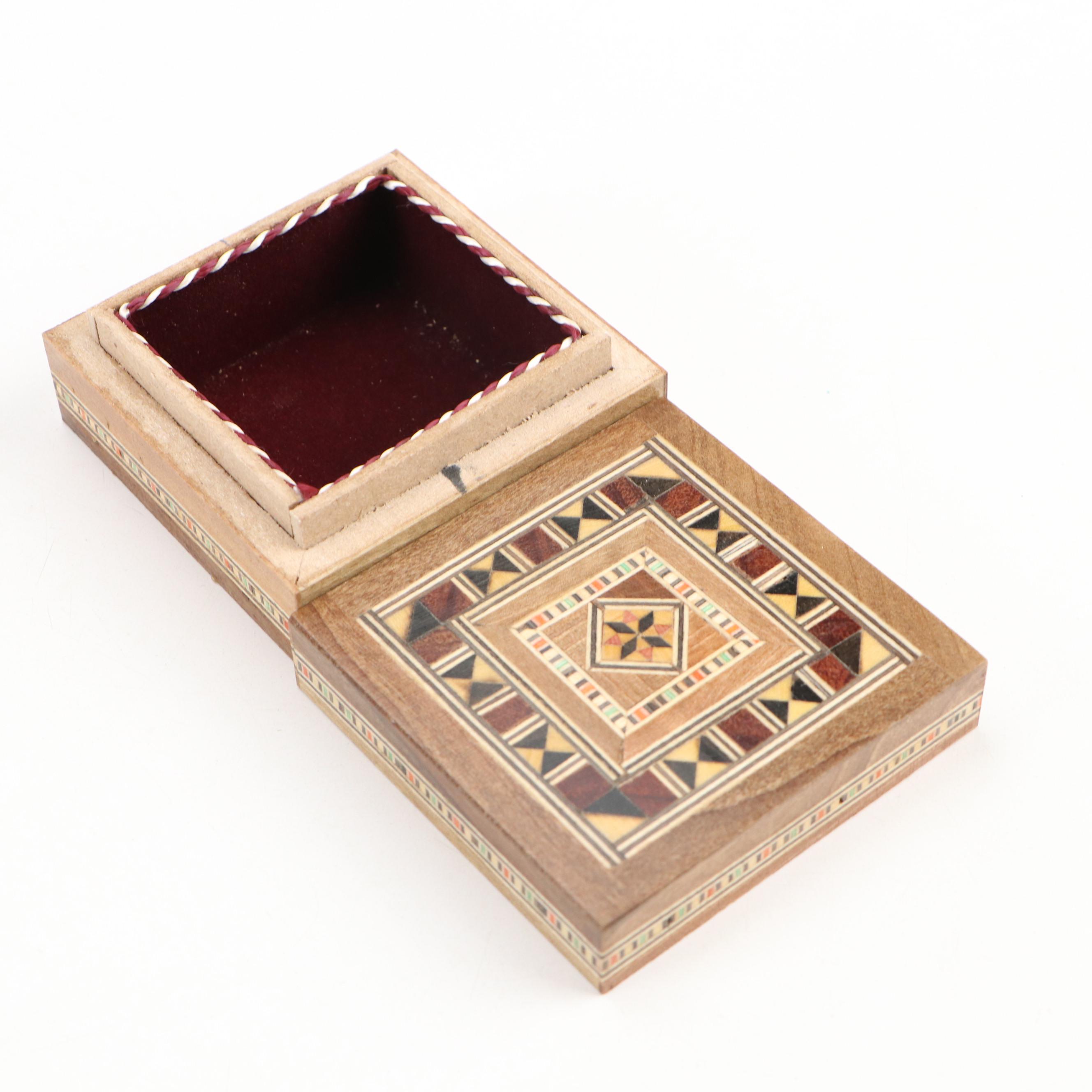 Mosaic Inlaid Wooden Boxes with Spanish Inlay Footed Music Box