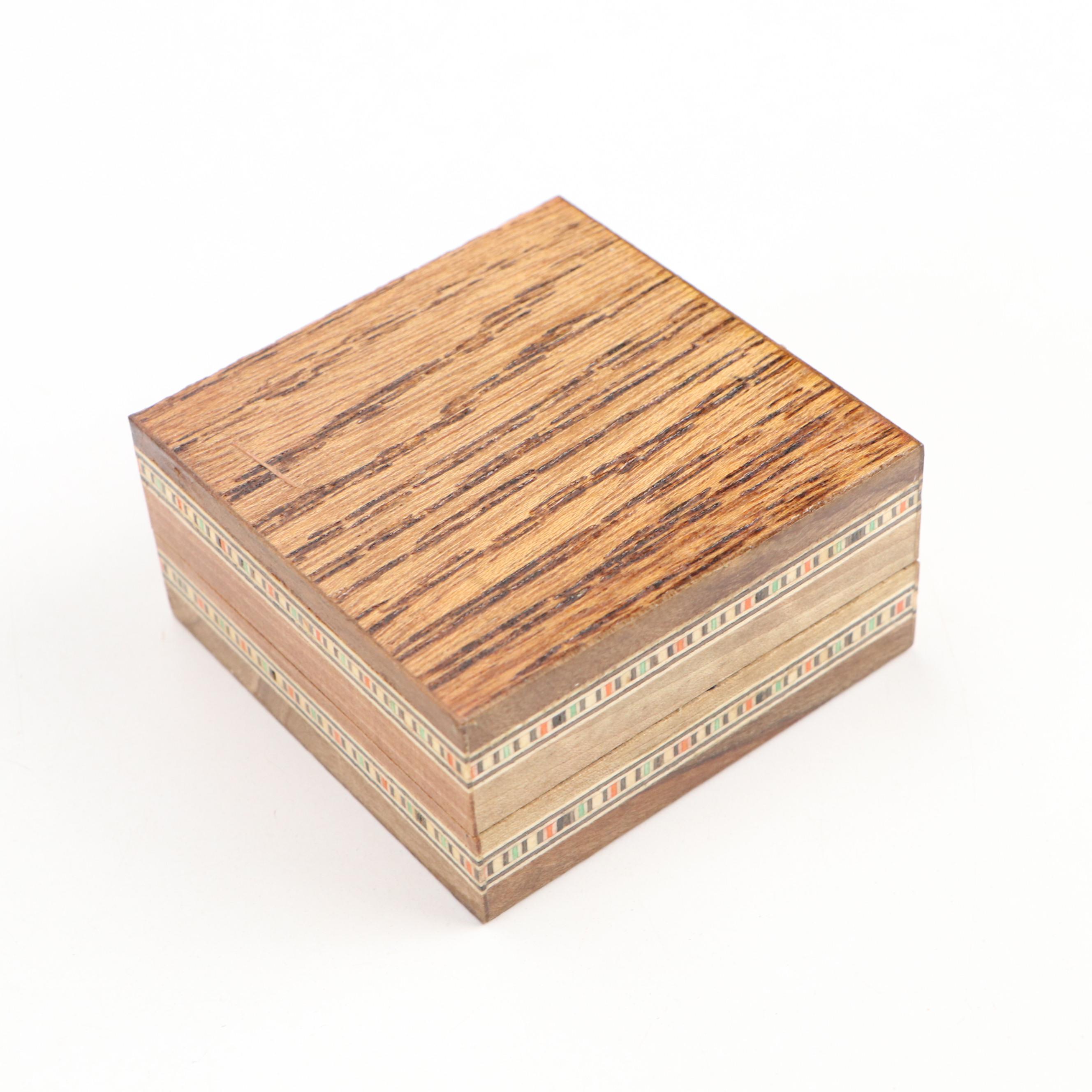 Mosaic Inlaid Wooden Boxes with Spanish Inlay Footed Music Box