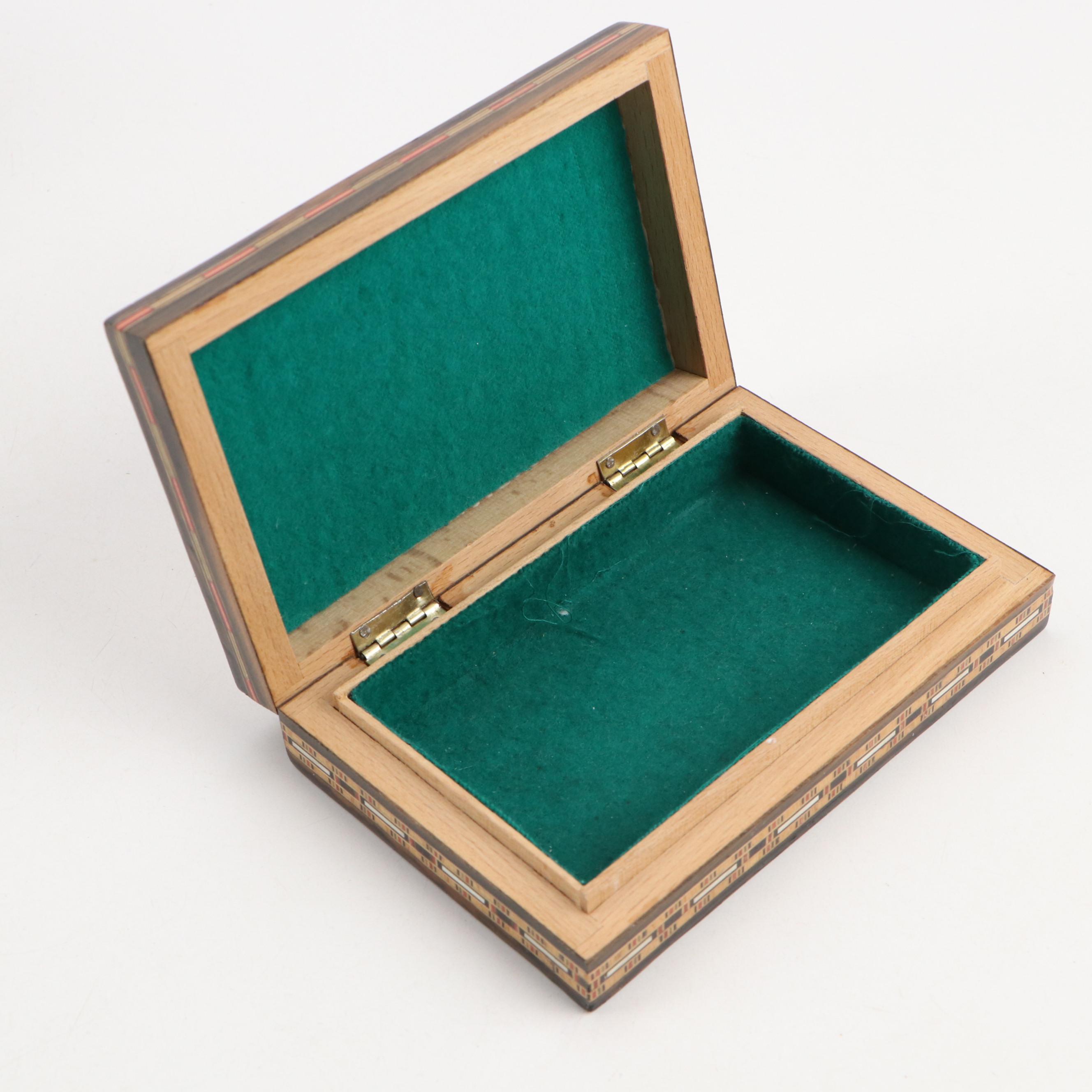 Mosaic Inlaid Wooden Boxes with Spanish Inlay Footed Music Box