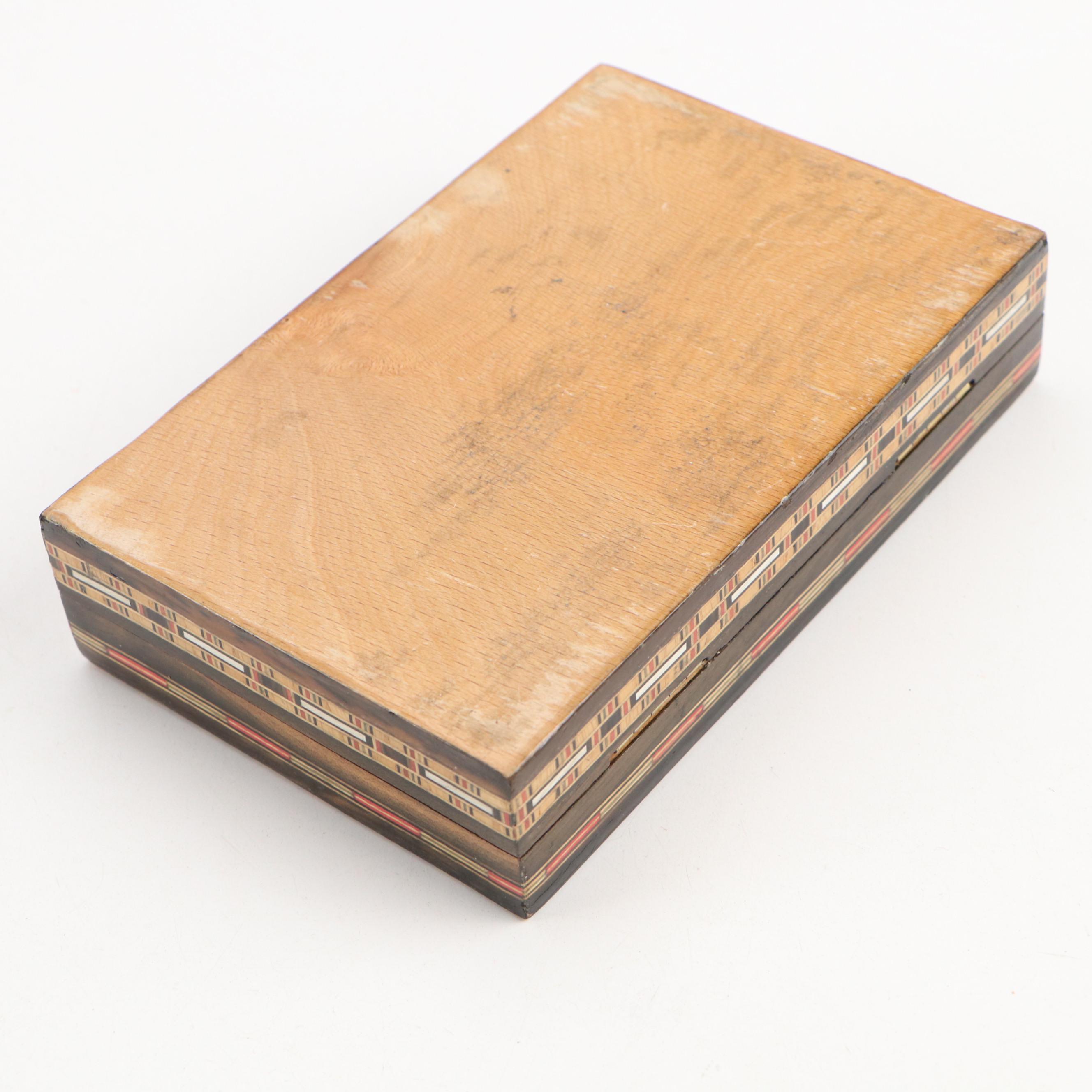 Mosaic Inlaid Wooden Boxes with Spanish Inlay Footed Music Box