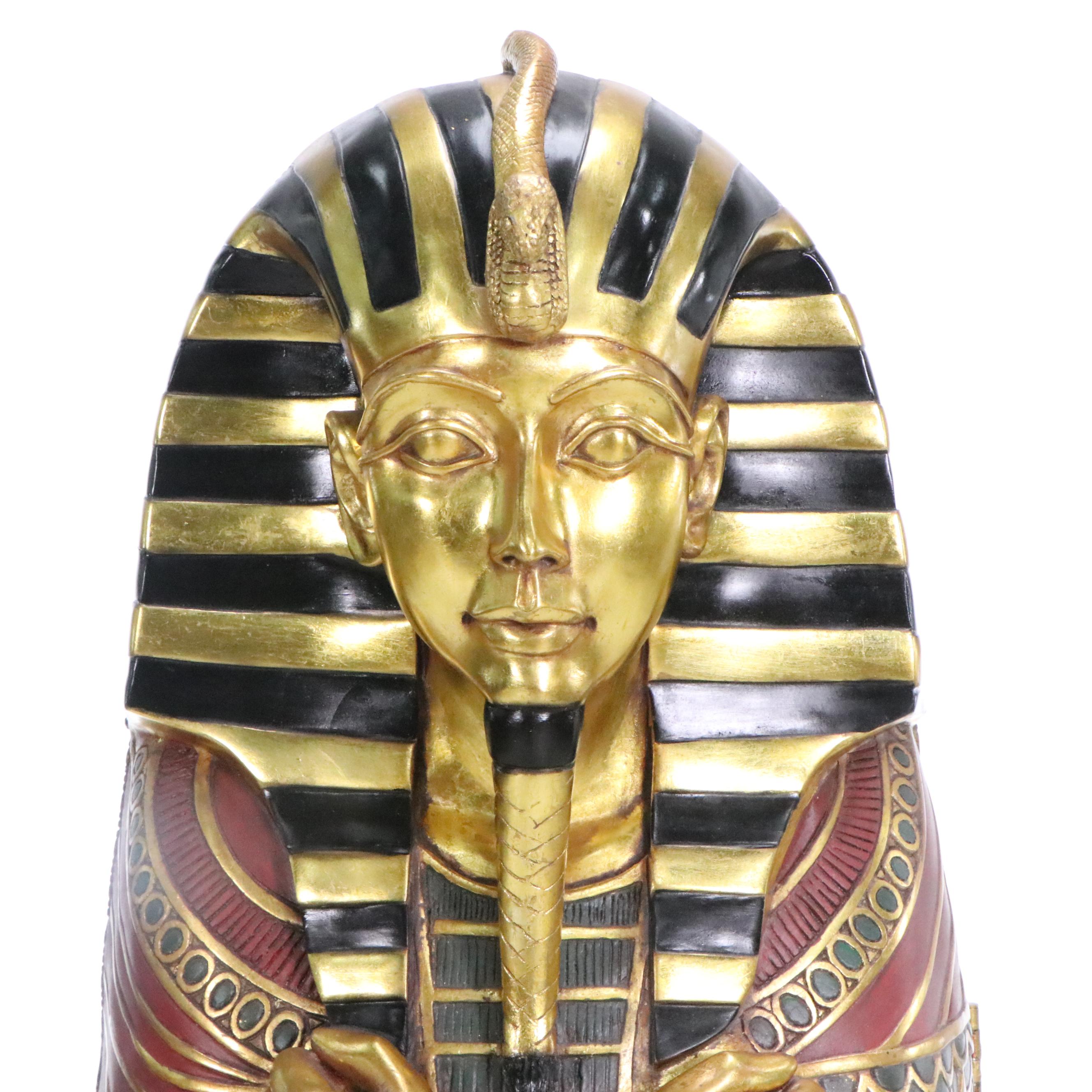 Egyptian Revival Style Parcel-Gilt and Paint-Decorated Sarcophagus-Form Cabinet