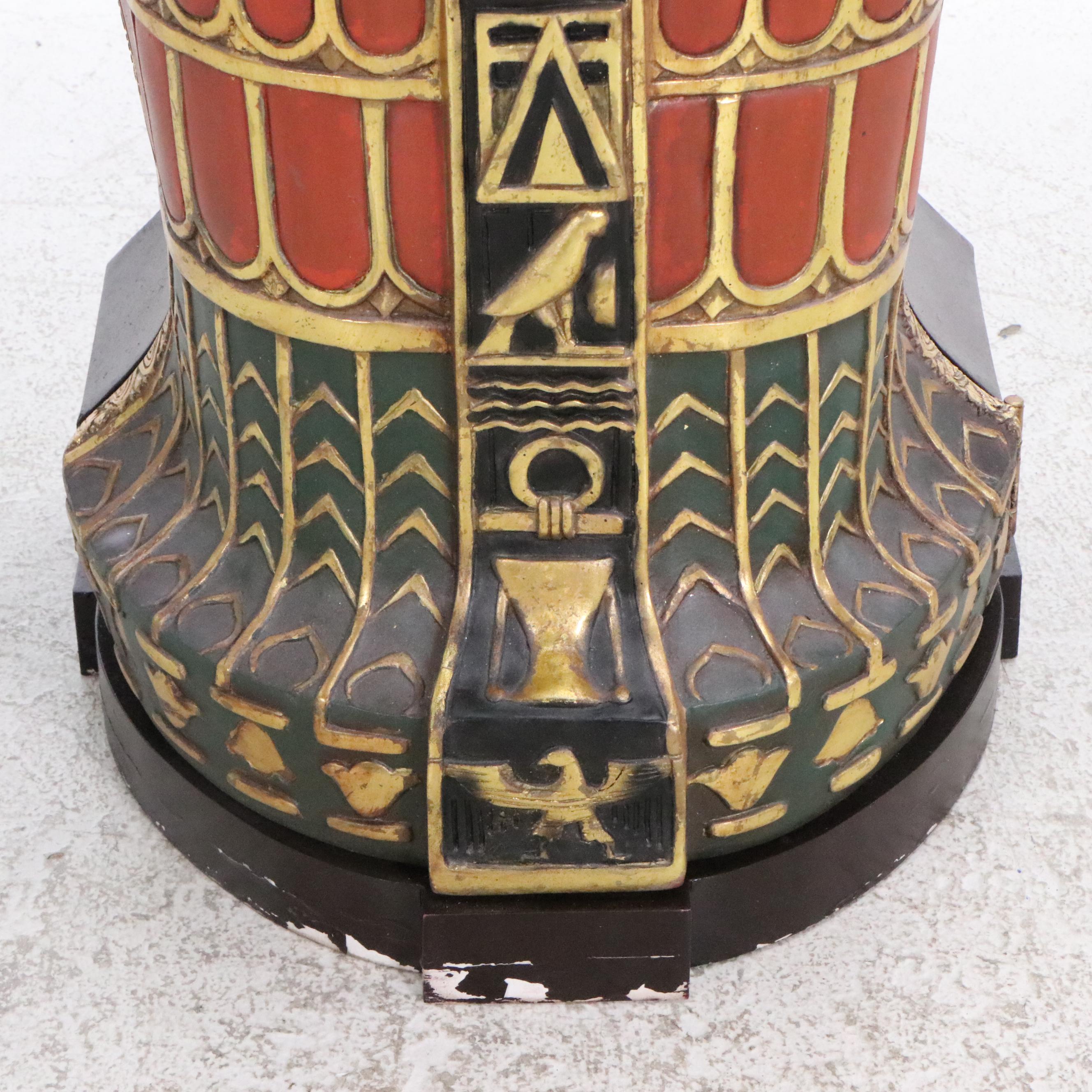 Egyptian Revival Style Parcel-Gilt and Paint-Decorated Sarcophagus-Form Cabinet