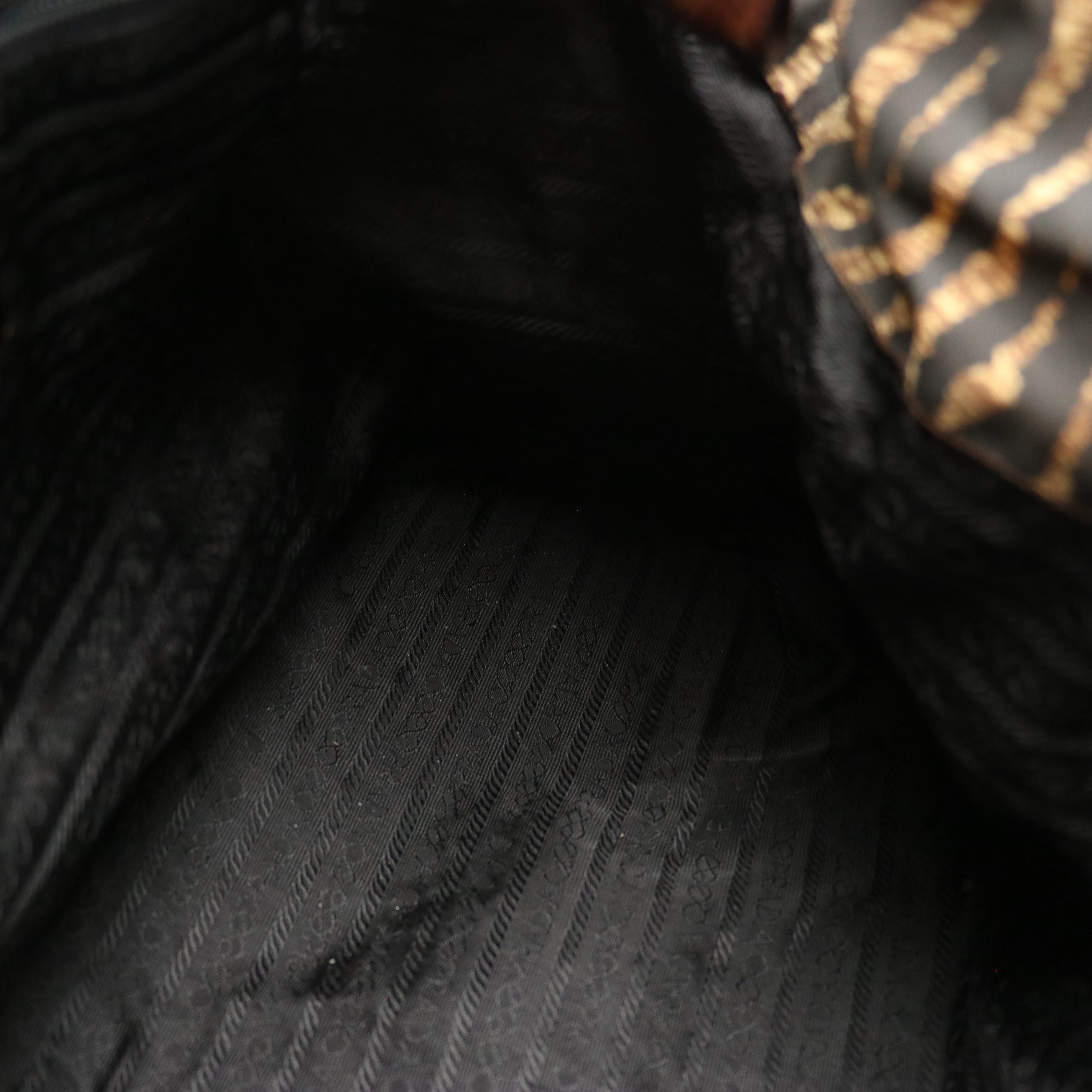 Prada Large Shoulder Bag in Tiger Print Tessuto Nylon with Leather Handles