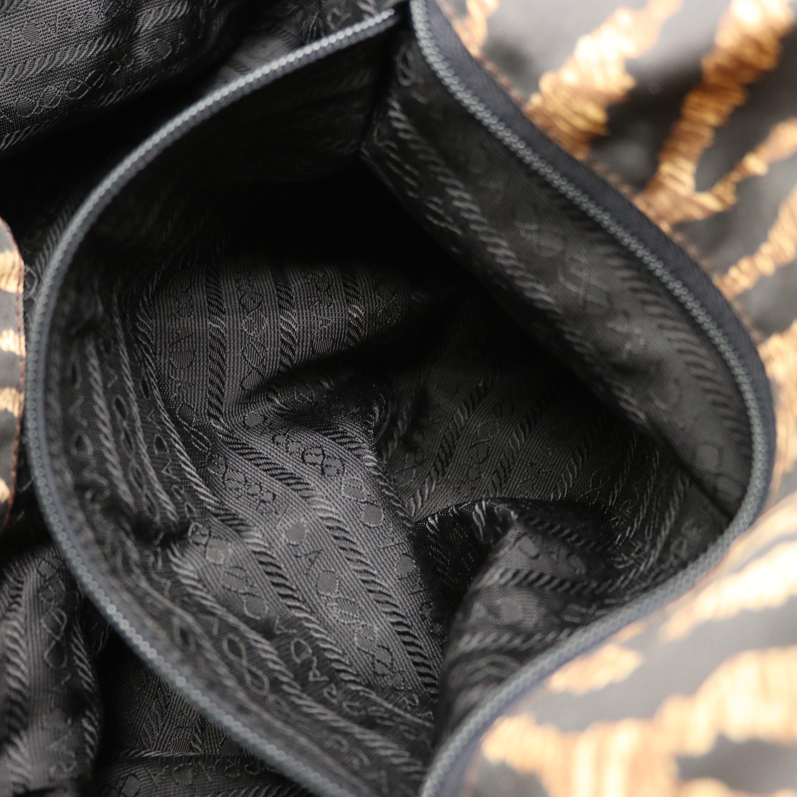 Prada Large Shoulder Bag in Tiger Print Tessuto Nylon with Leather Handles