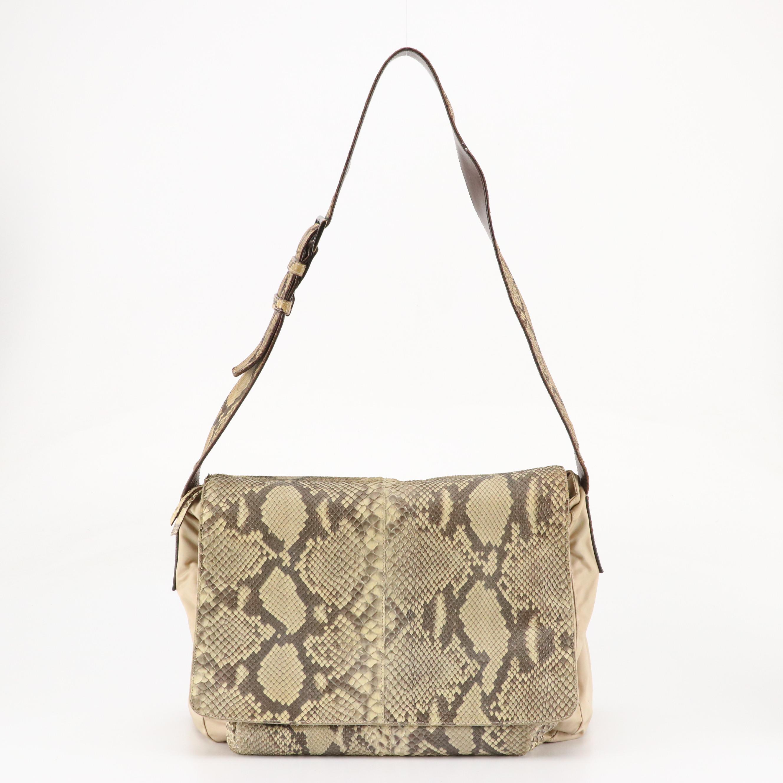 Prada Python Shoulder Bag in Beige Tessuto Nylon