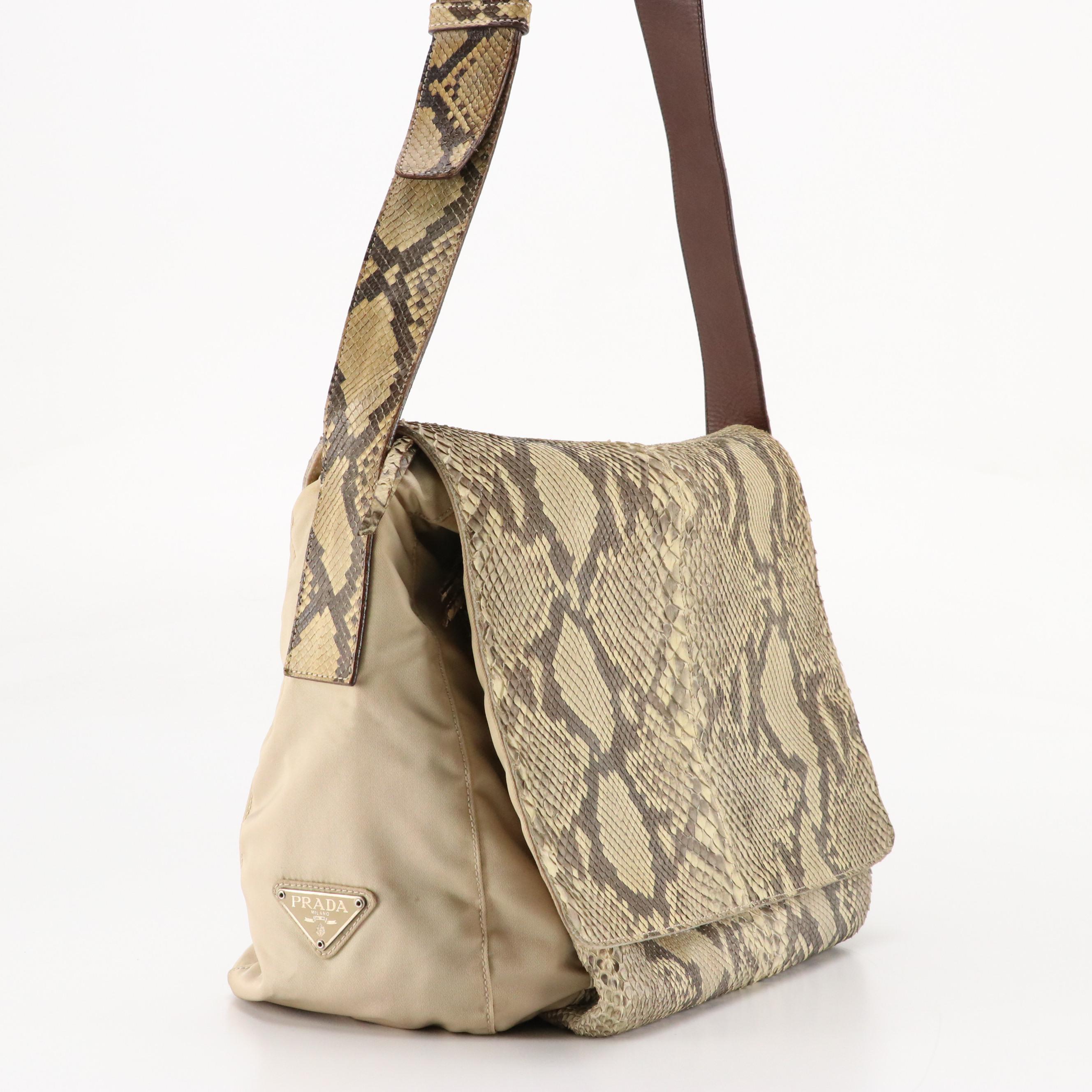 Prada Python Shoulder Bag in Beige Tessuto Nylon