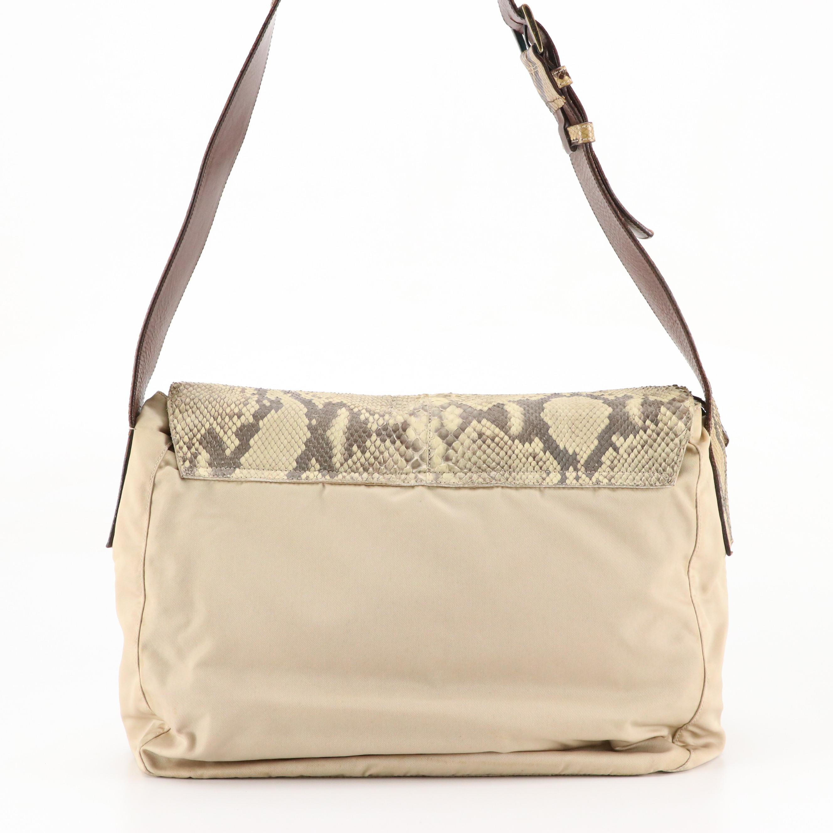 Prada Python Shoulder Bag in Beige Tessuto Nylon